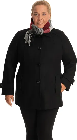 LONDON FOG Women's Single-Breasted Plus Size Wool Blend Coat with Scarf