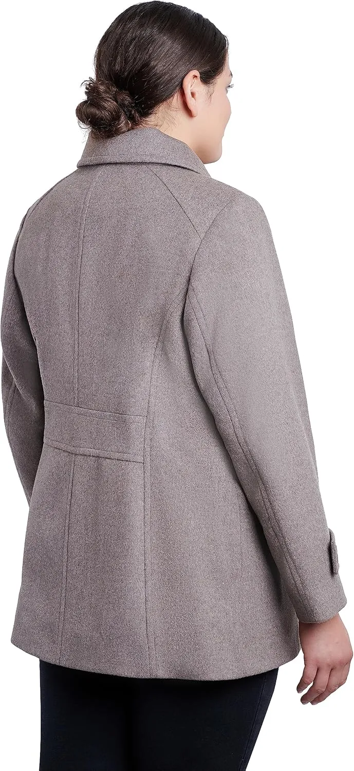 LONDON FOG Women's Single-Breasted Plus Size Wool Blend Coat with Scarf