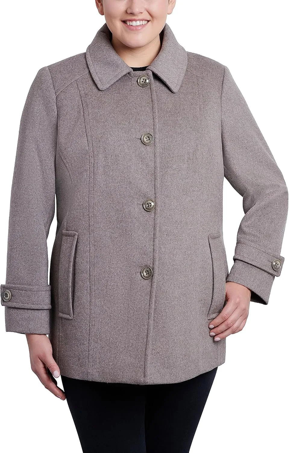 LONDON FOG Women's Single-Breasted Plus Size Wool Blend Coat with Scarf