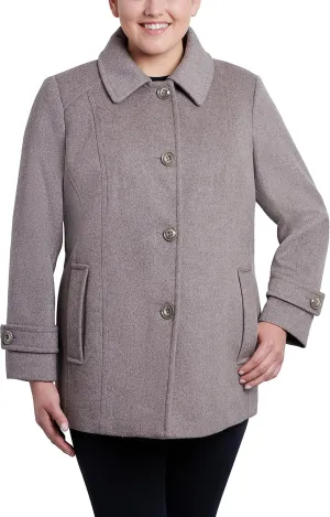 LONDON FOG Women's Single-Breasted Plus Size Wool Blend Coat with Scarf