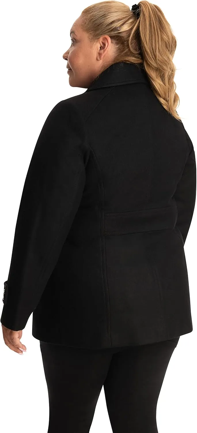 LONDON FOG Women's Single-Breasted Plus Size Wool Blend Coat with Scarf