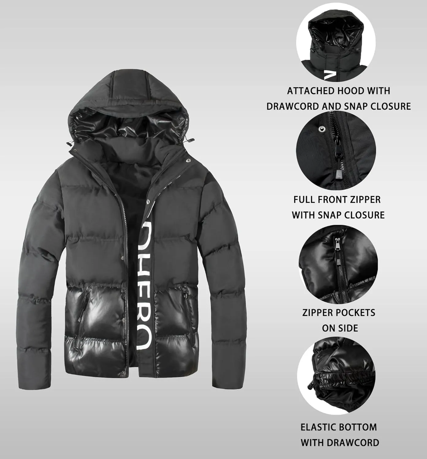 MADHERO Men's Puffer Jacket Water-Resistant Insulated Down Alternative Outerwear Coats