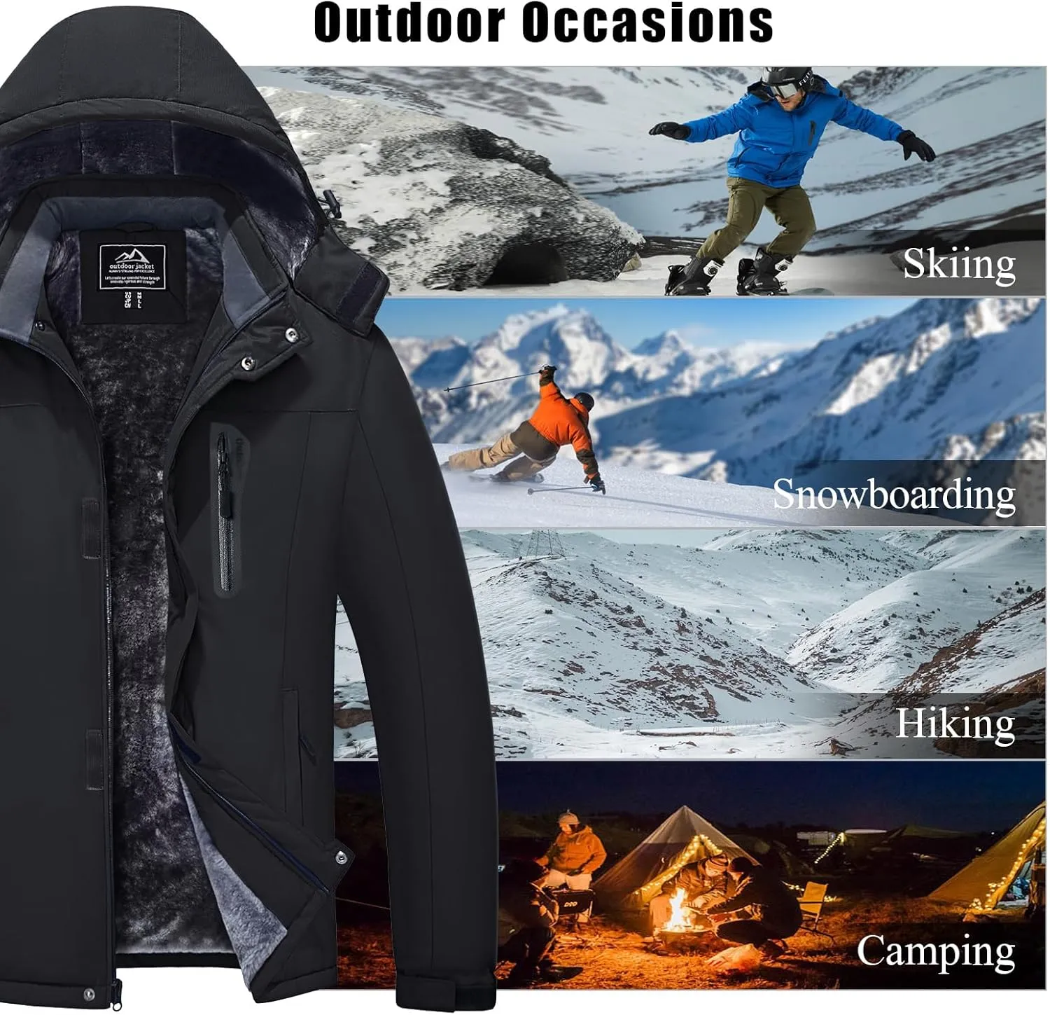 MAGCOMSEN Men's Winter Coats Ski Snow Rain Jackets Water Resistant with Hood Warm Fleece Parka Hiking Fishing Work