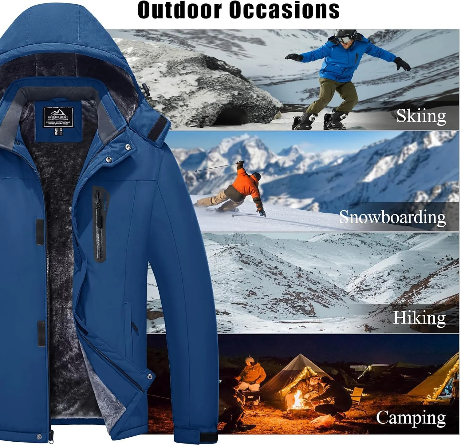 MAGCOMSEN Men's Winter Coats Ski Snow Rain Jackets Water Resistant with Hood Warm Fleece Parka Hiking Fishing Work