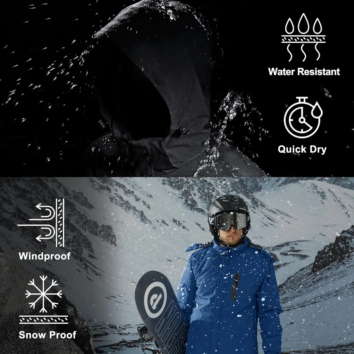 MAGCOMSEN Men's Winter Coats Ski Snow Rain Jackets Water Resistant with Hood Warm Fleece Parka Hiking Fishing Work
