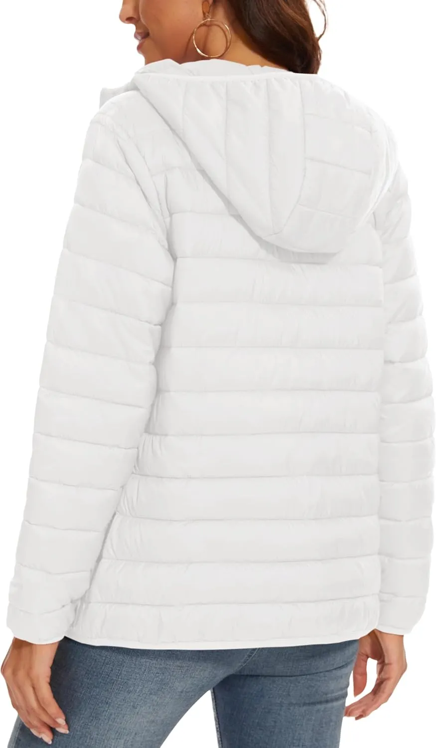 MAGCOMSEN Women's Hooded Puffer Jacket Lightweight Quilted Padded Coat 4 Pockets Zip-up Winter Warm Outerwear