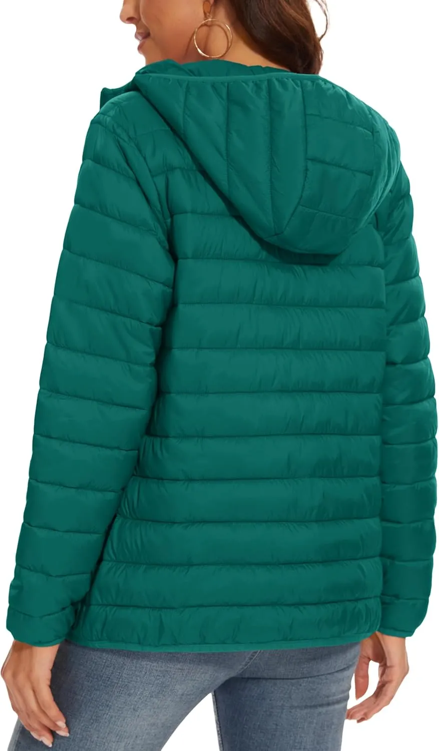 MAGCOMSEN Women's Hooded Puffer Jacket Lightweight Quilted Padded Coat 4 Pockets Zip-up Winter Warm Outerwear