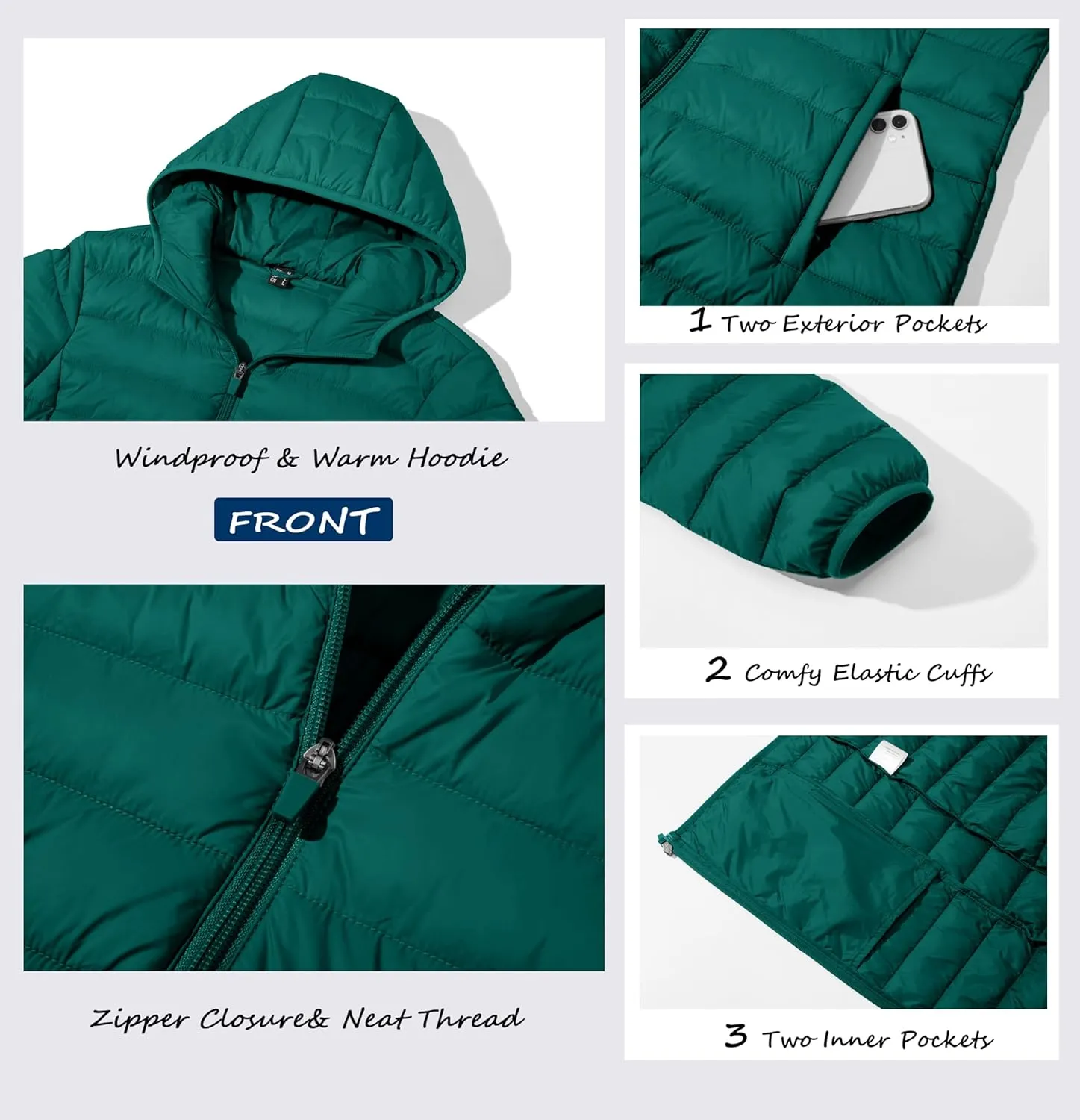 MAGCOMSEN Women's Hooded Puffer Jacket Lightweight Quilted Padded Coat 4 Pockets Zip-up Winter Warm Outerwear