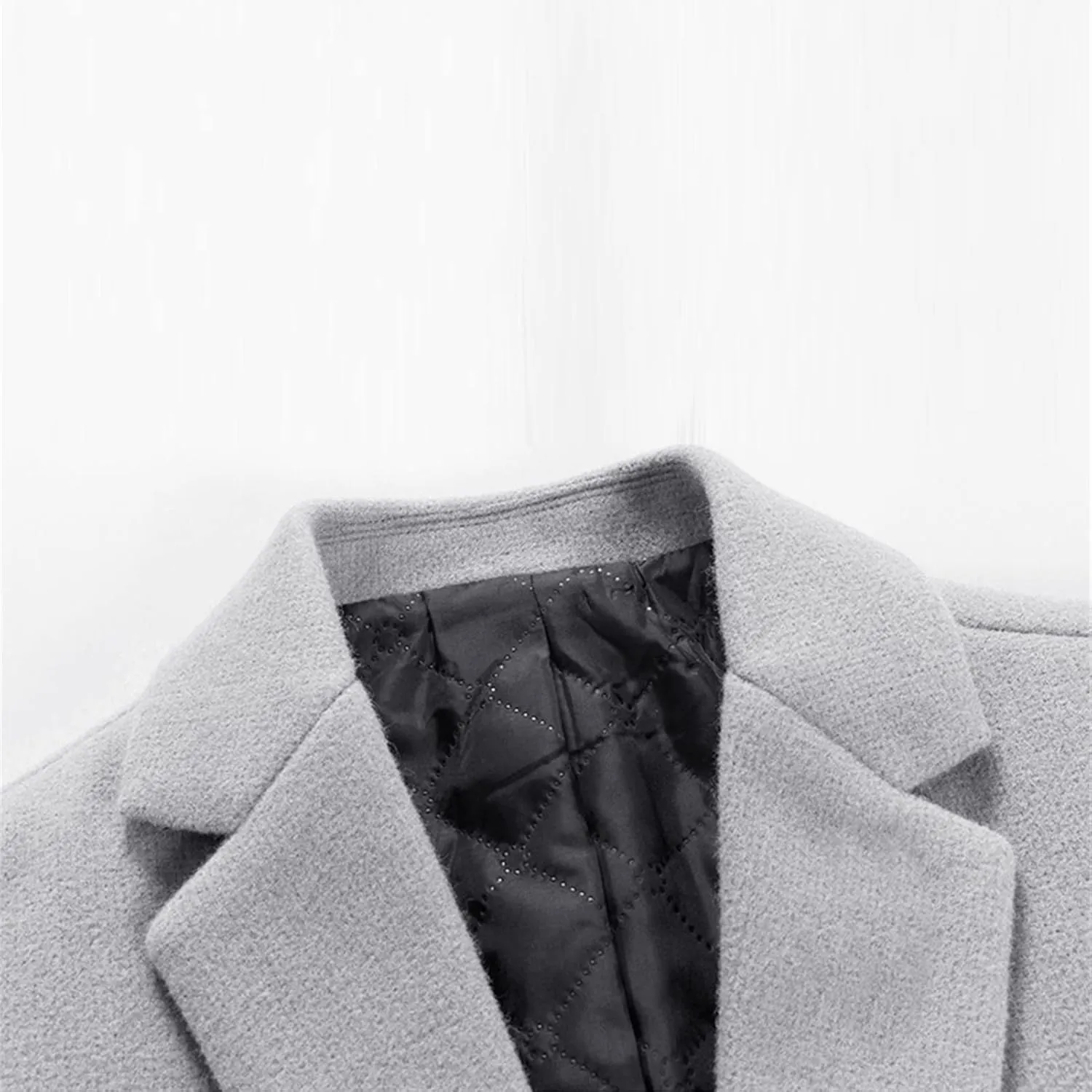 Maiyifu-GJ Men Wool Blend Trench Coat Single Breasted Business Slim Fit Pea Coats Mid-Length Notched Lapel Overcoat Jacket