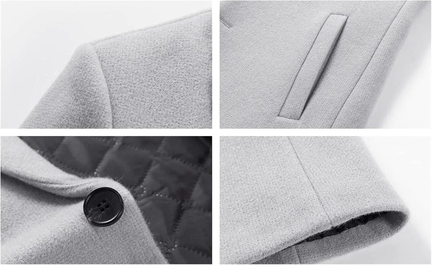 Maiyifu-GJ Men Wool Blend Trench Coat Single Breasted Business Slim Fit Pea Coats Mid-Length Notched Lapel Overcoat Jacket