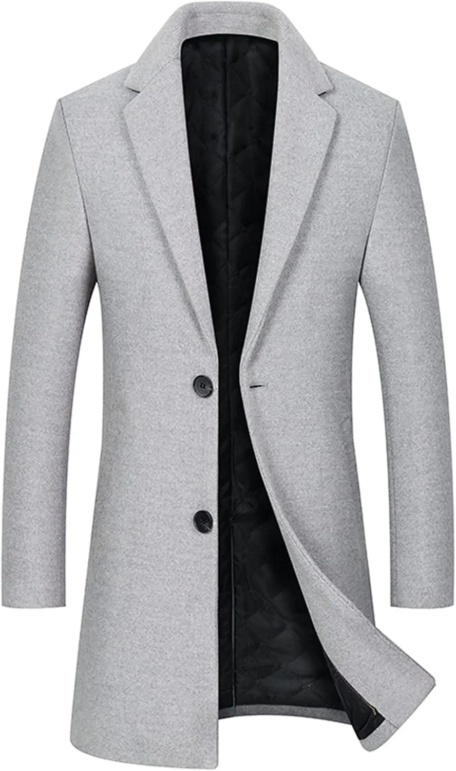 Maiyifu-GJ Men Wool Blend Trench Coat Single Breasted Business Slim Fit Pea Coats Mid-Length Notched Lapel Overcoat Jacket
