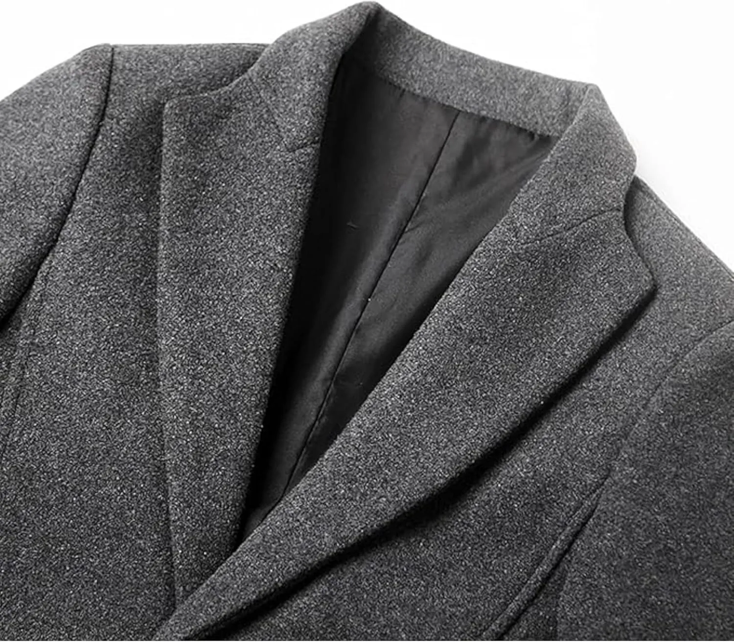 Maiyifu-GJ Men's Mid-Length Trench Coat Notch Lapel 2 Buttons Business Overcoat Single Breasted Wool Blend Top Pea Coats