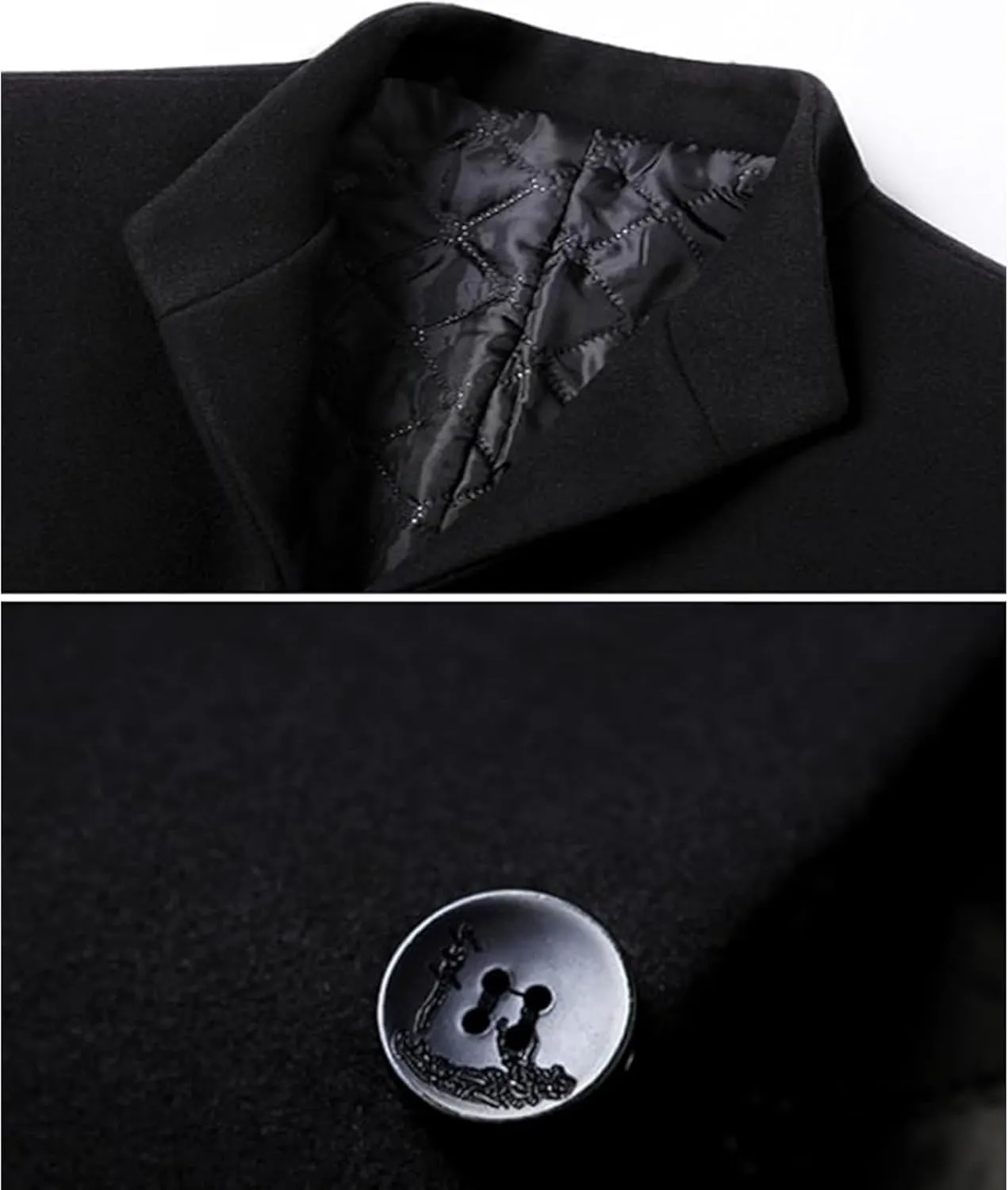 Maiyifu-GJ Men's Mid-Length Trench Coat Notch Lapel 2 Buttons Business Overcoat Single Breasted Wool Blend Top Pea Coats