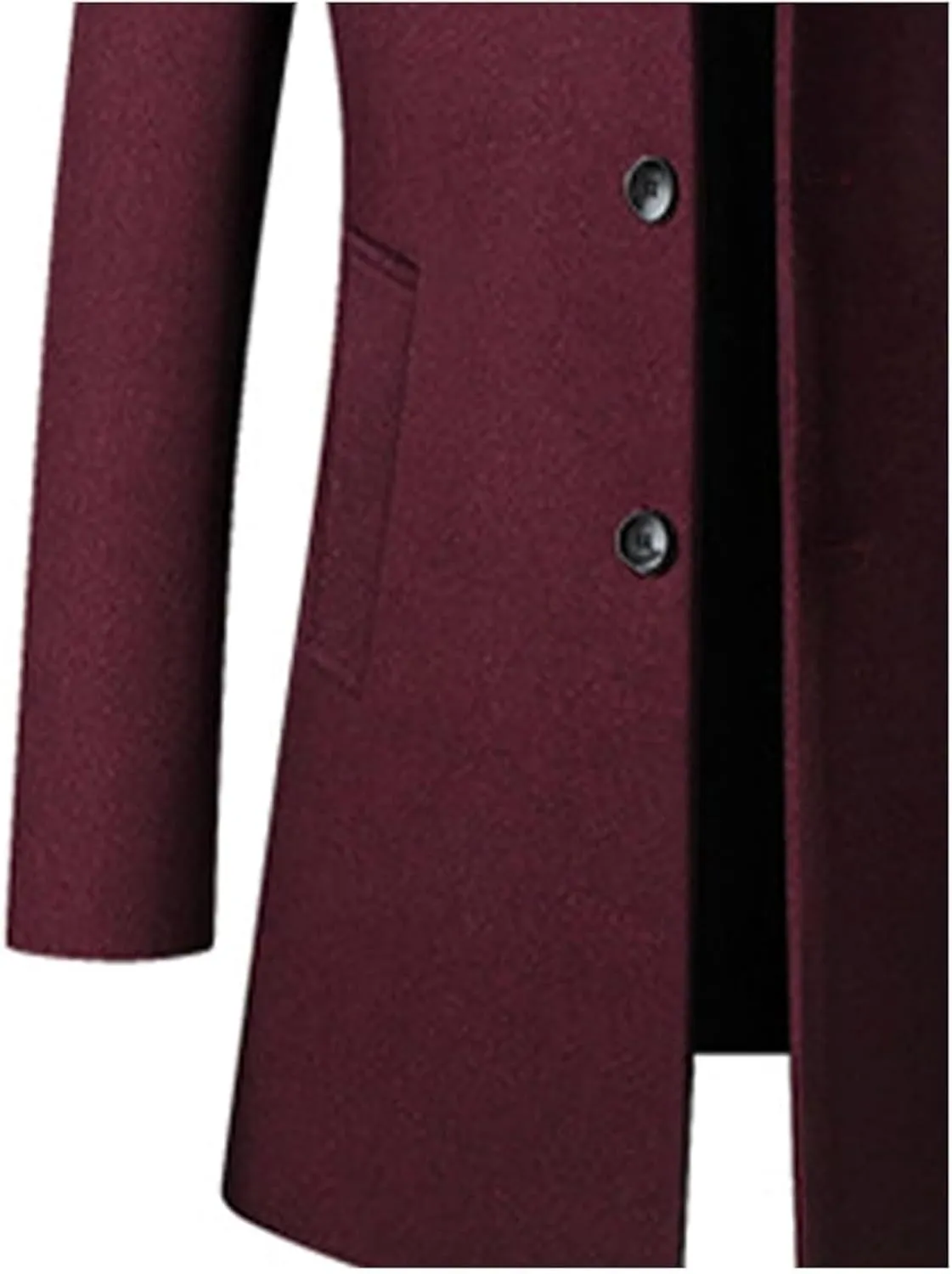 Maiyifu-GJ Men's Mid-Length Trench Coat Notch Lapel 2 Buttons Business Overcoat Single Breasted Wool Blend Top Pea Coats