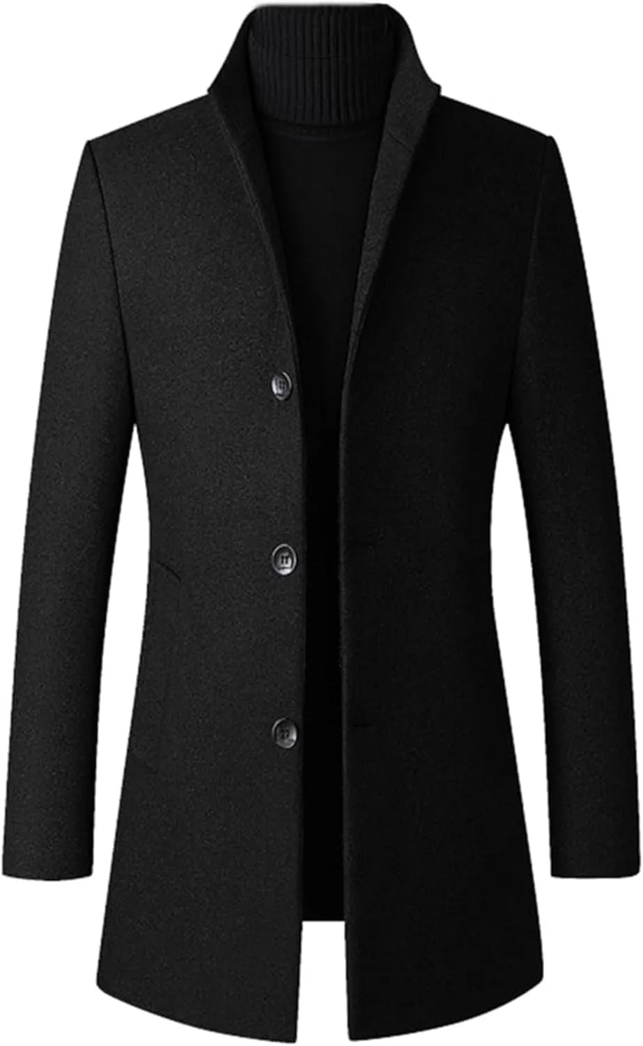 Maiyifu-GJ Men's Mid-Length Trench Coat Notch Lapel 2 Buttons Business Overcoat Single Breasted Wool Blend Top Pea Coats
