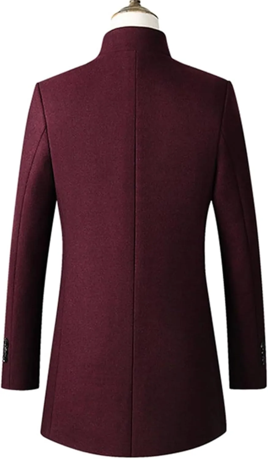 Maiyifu-GJ Men's Mid-Length Trench Coat Notch Lapel 2 Buttons Business Overcoat Single Breasted Wool Blend Top Pea Coats