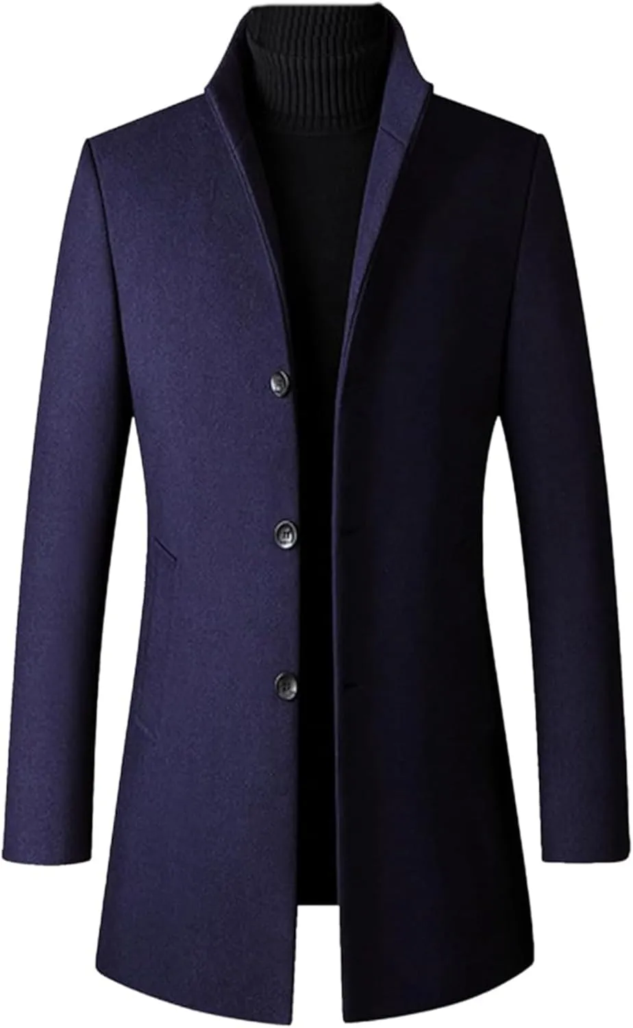 Maiyifu-GJ Men's Mid-Length Trench Coat Notch Lapel 2 Buttons Business Overcoat Single Breasted Wool Blend Top Pea Coats
