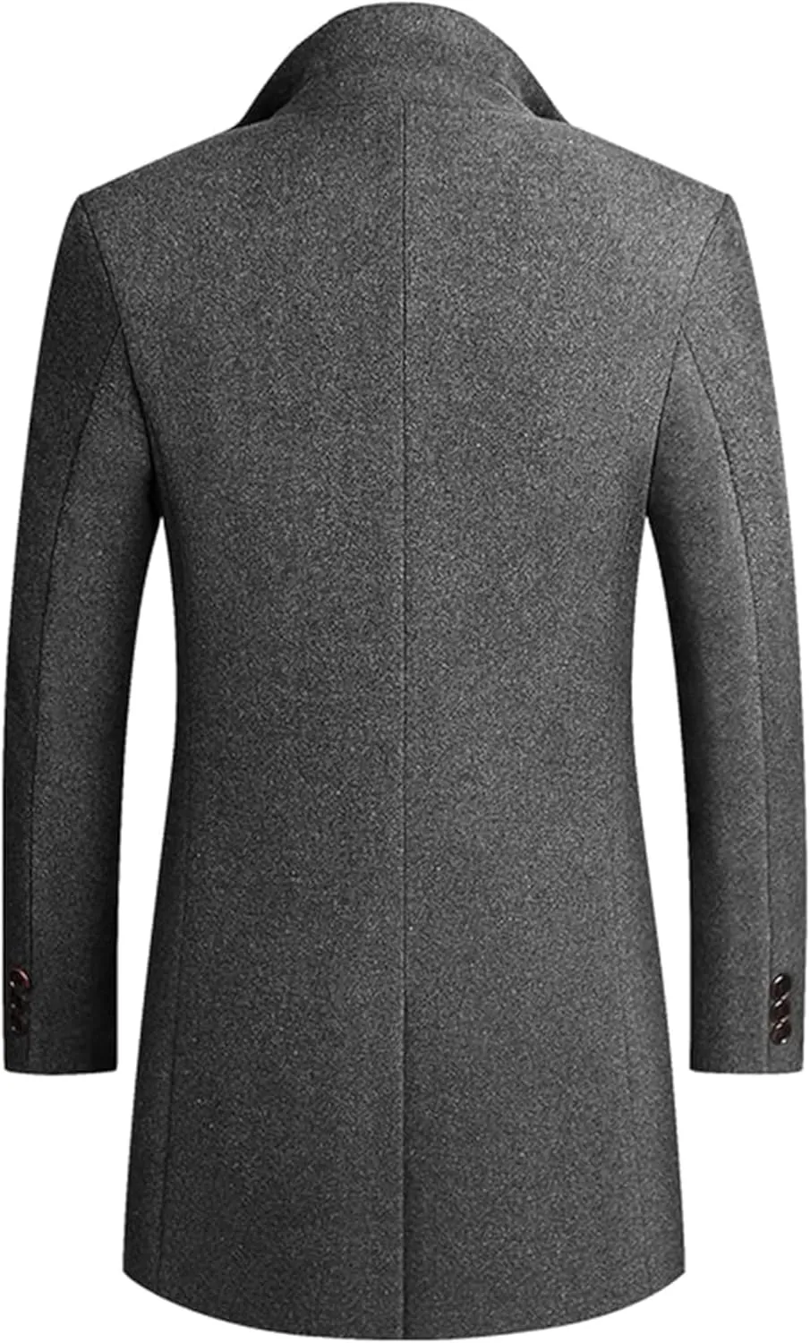 Maiyifu-GJ Men's Mid-Length Trench Coat Notch Lapel 2 Buttons Business Overcoat Single Breasted Wool Blend Top Pea Coats