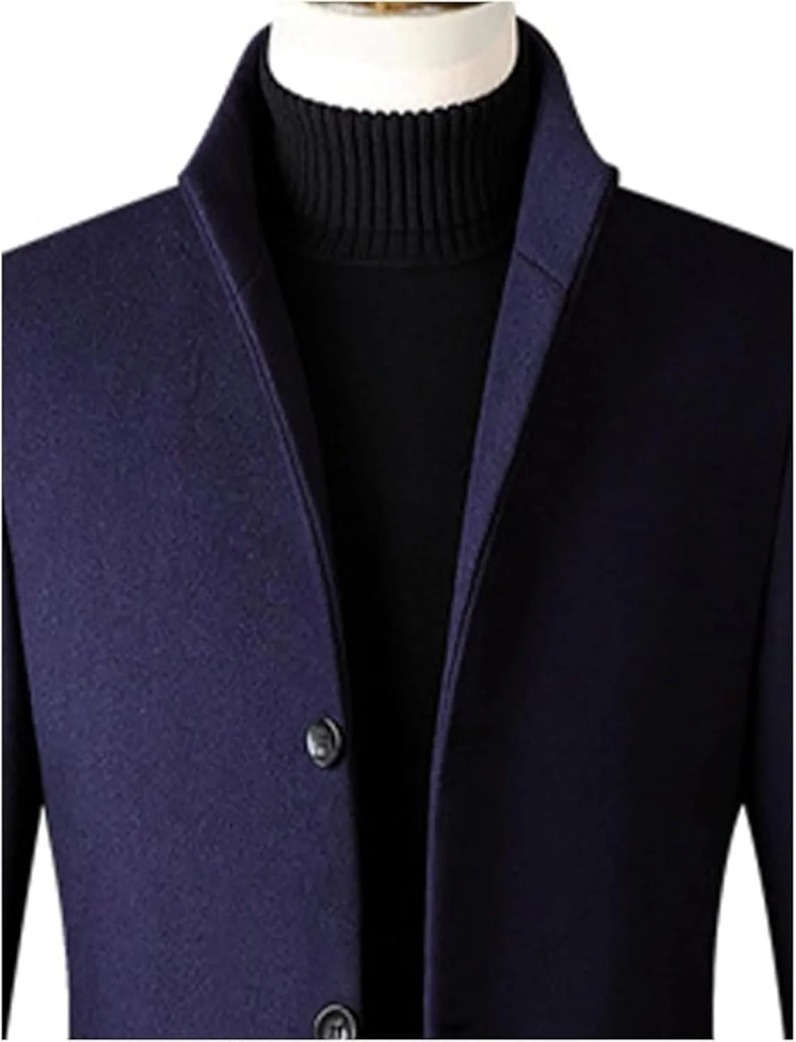 Maiyifu-GJ Men's Mid-Length Trench Coat Notch Lapel 2 Buttons Business Overcoat Single Breasted Wool Blend Top Pea Coats