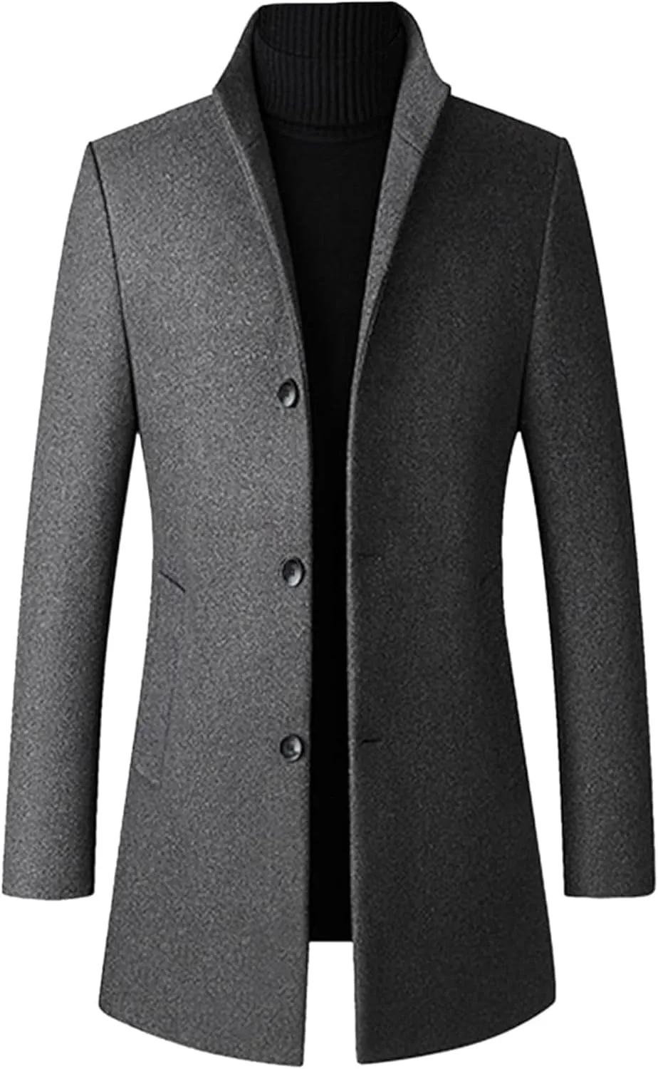 Maiyifu-GJ Men's Mid-Length Trench Coat Notch Lapel 2 Buttons Business Overcoat Single Breasted Wool Blend Top Pea Coats