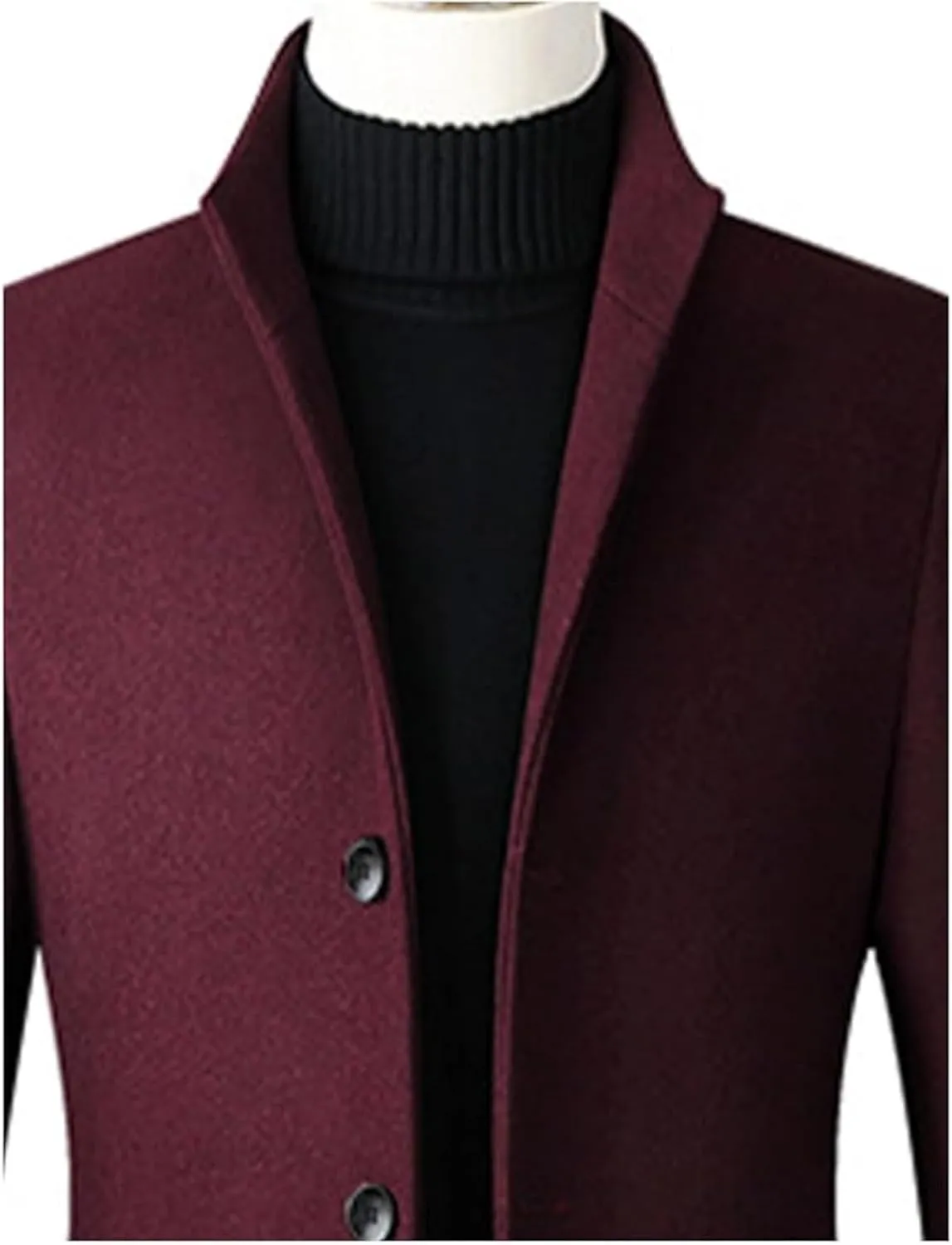 Maiyifu-GJ Men's Mid-Length Trench Coat Notch Lapel 2 Buttons Business Overcoat Single Breasted Wool Blend Top Pea Coats