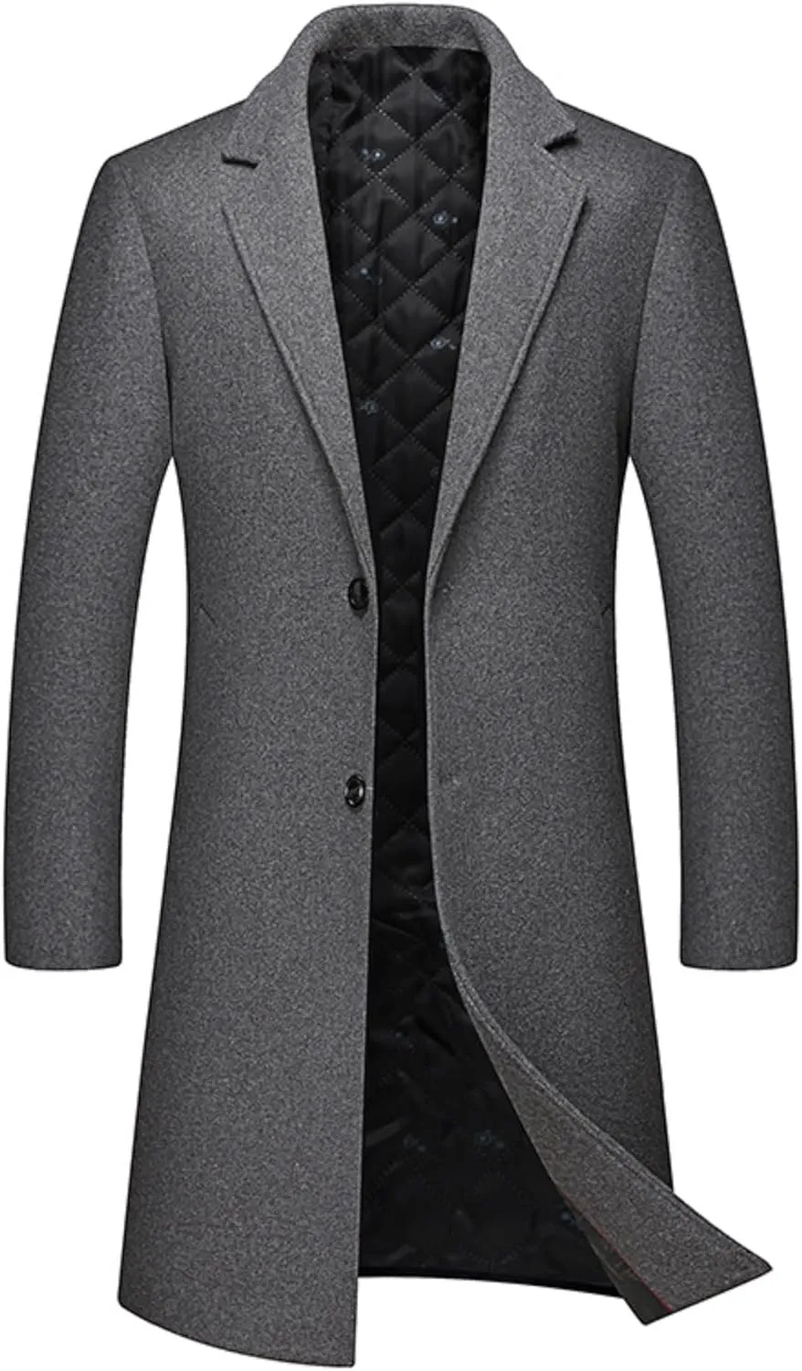 Maiyifu-GJ Men's Slim Winter Wool Blend Coat Single Breasted Business Long Pea Coats Notched Lapel Trench Jacket Overcoat