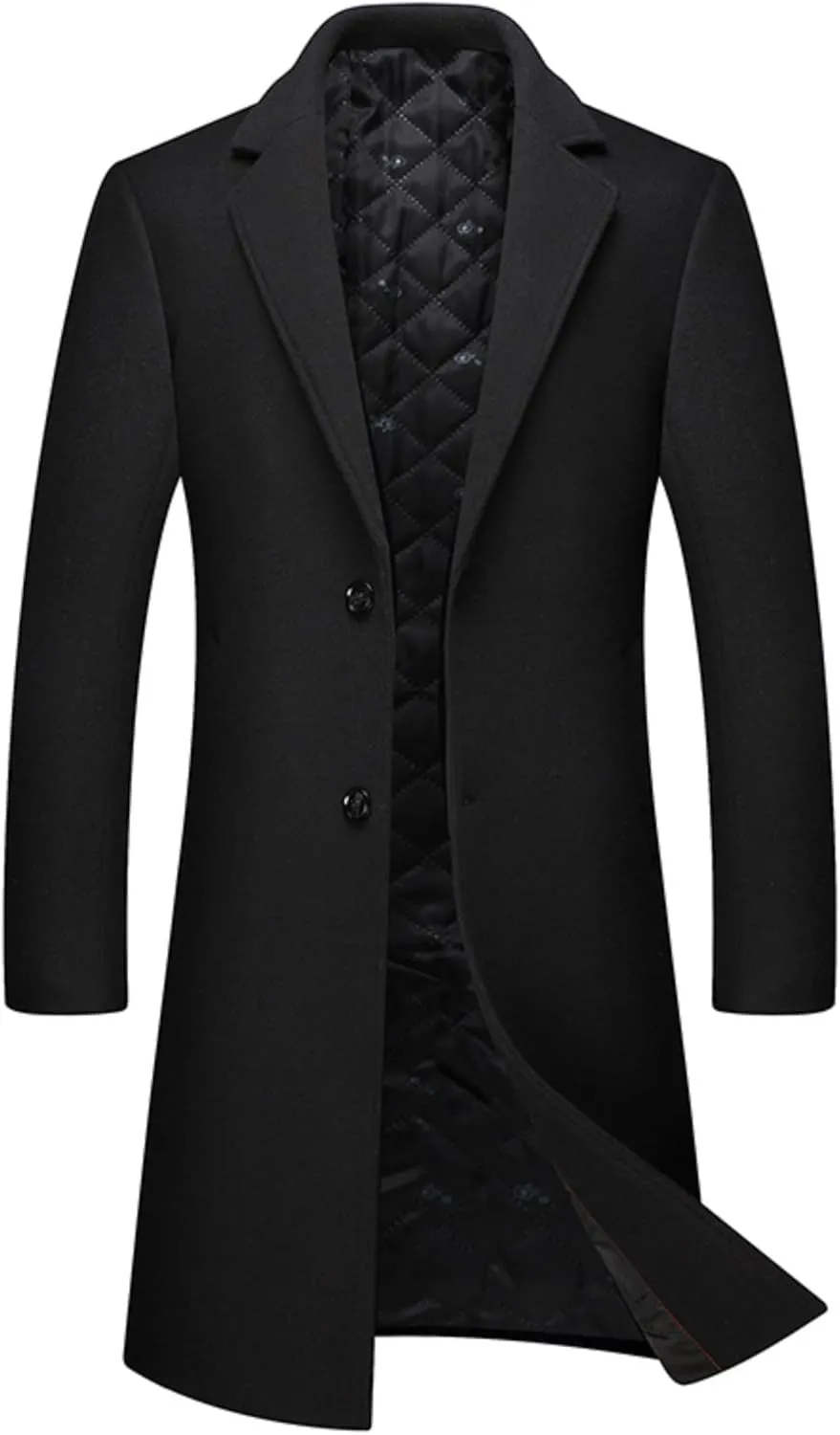 Maiyifu-GJ Men's Slim Winter Wool Blend Coat Single Breasted Business Long Pea Coats Notched Lapel Trench Jacket Overcoat