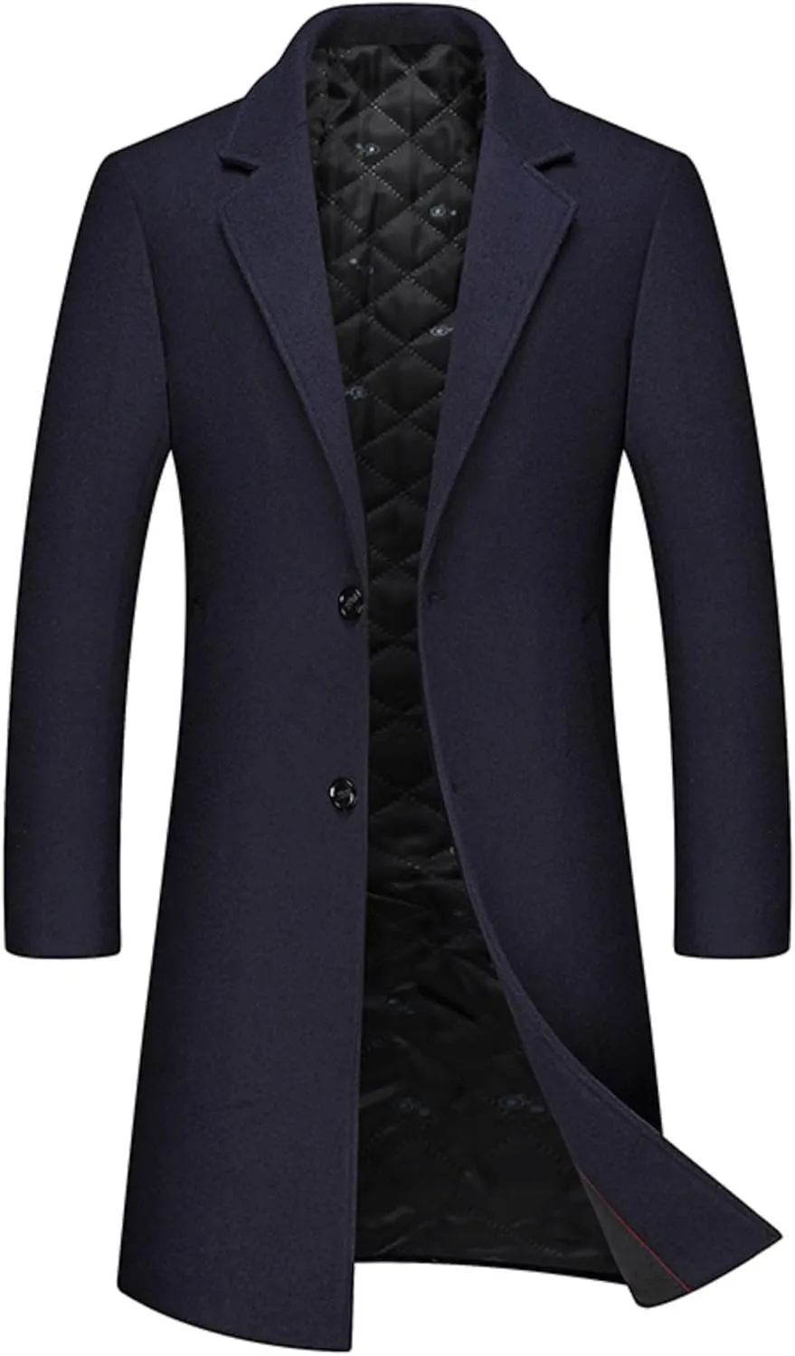 Maiyifu-GJ Men's Slim Winter Wool Blend Coat Single Breasted Business Long Pea Coats Notched Lapel Trench Jacket Overcoat