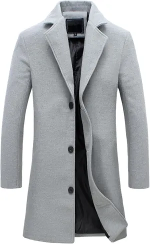 Maiyifu-GJ Men's Wool Blend Trench Coat Single Breasted Business Long Pea Coats Lightweight Notched Lapel Overcoat Jacket