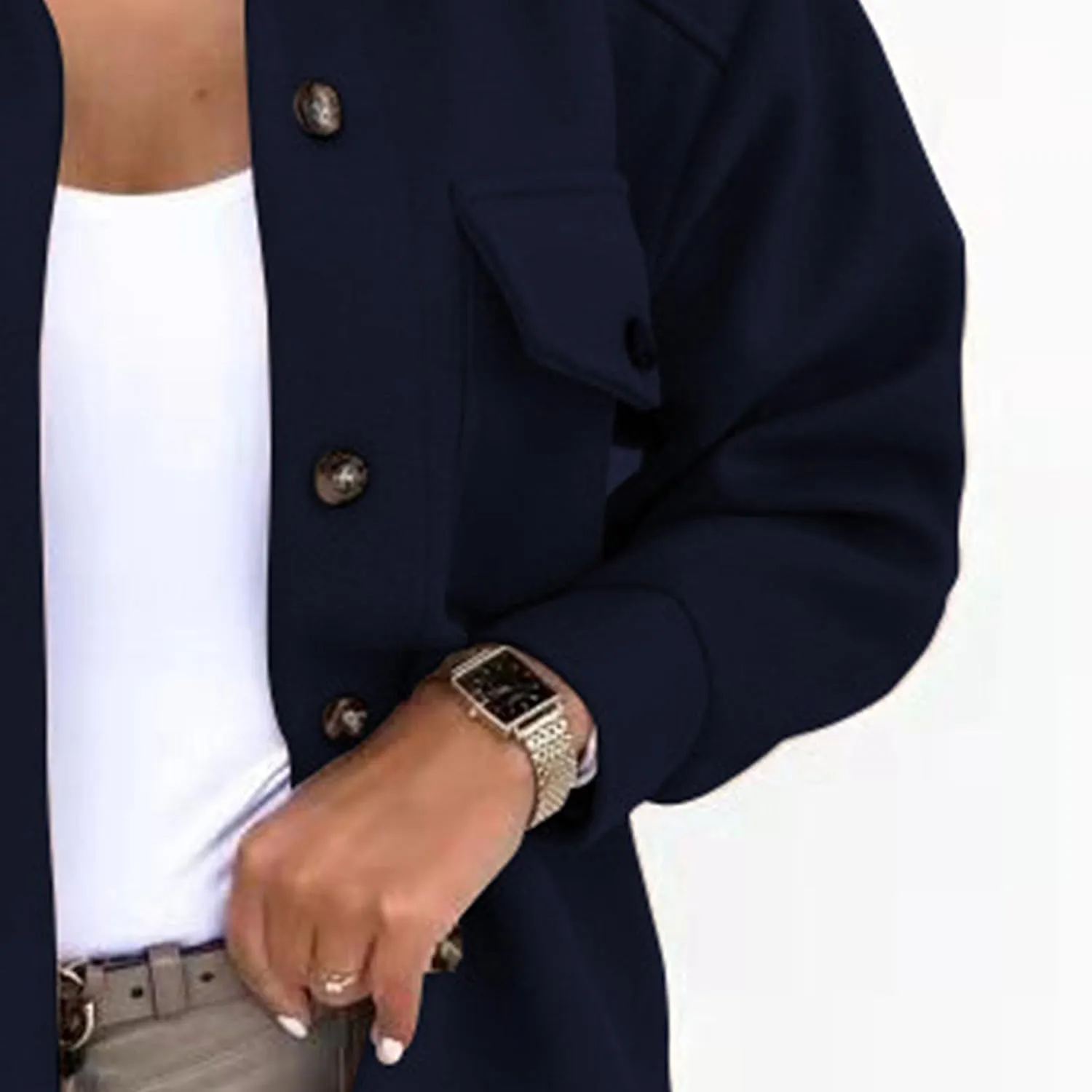 Maiyifu-GJ Women's Casual Trench Coat Wool Blend Coats Jackets Lapel Single Breasted Overcoats Mid Length Outerwear