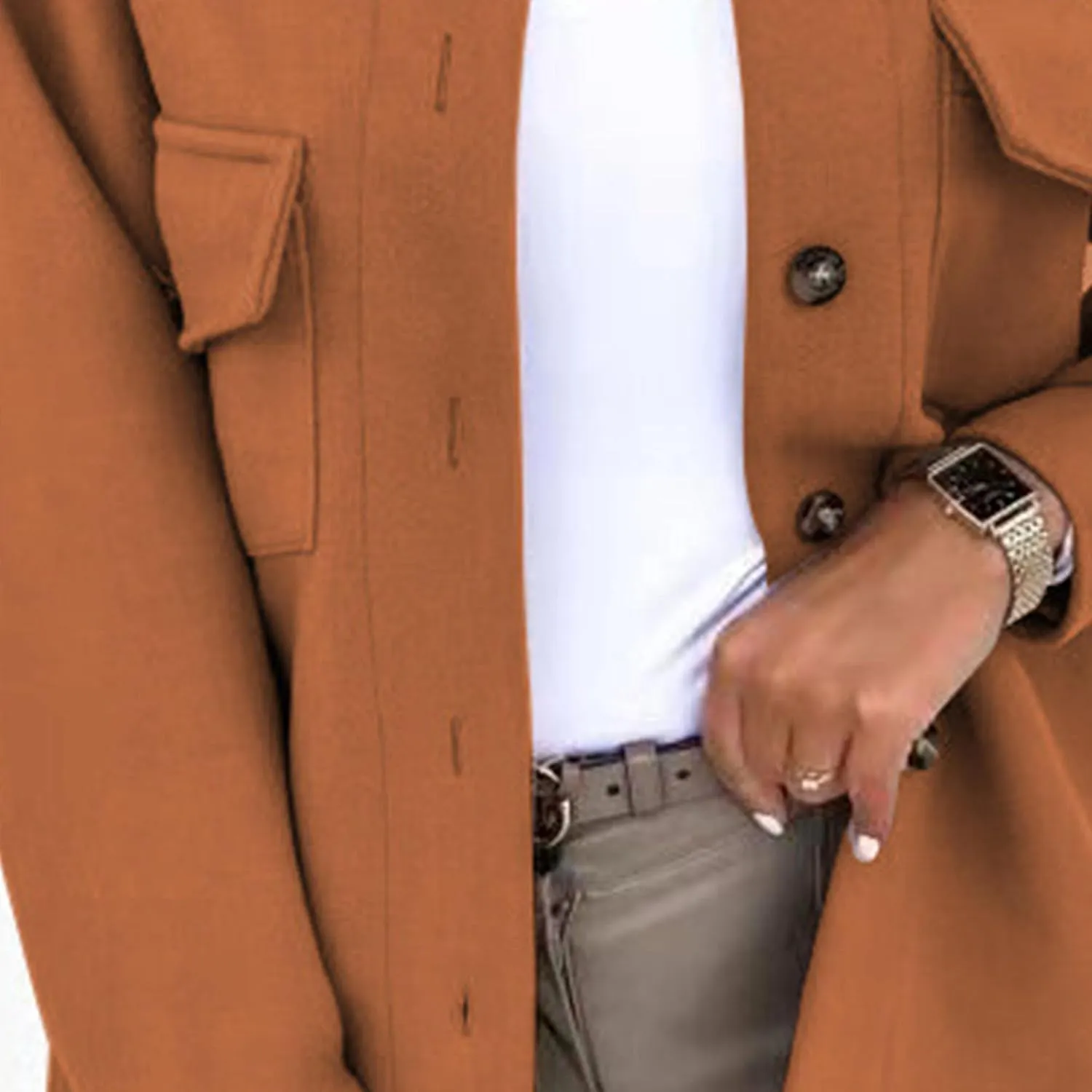 Maiyifu-GJ Women's Casual Trench Coat Wool Blend Coats Jackets Lapel Single Breasted Overcoats Mid Length Outerwear