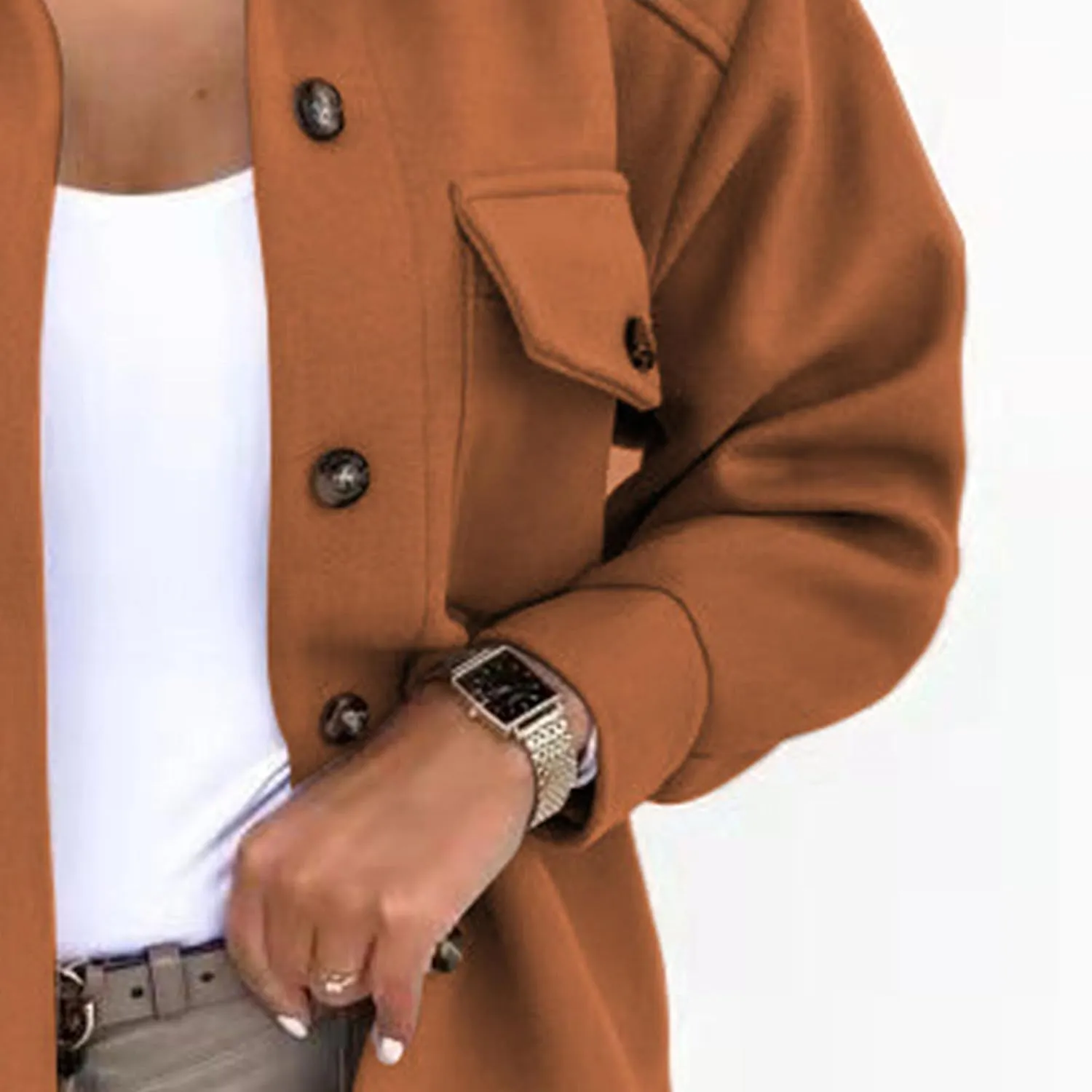 Maiyifu-GJ Women's Casual Trench Coat Wool Blend Coats Jackets Lapel Single Breasted Overcoats Mid Length Outerwear