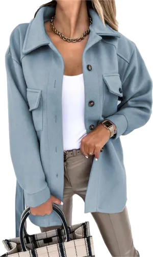 Maiyifu-GJ Women's Casual Trench Coat Wool Blend Coats Jackets Lapel Single Breasted Overcoats Mid Length Outerwear