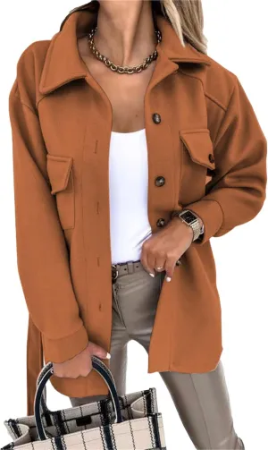 Maiyifu-GJ Women's Casual Trench Coat Wool Blend Coats Jackets Lapel Single Breasted Overcoats Mid Length Outerwear