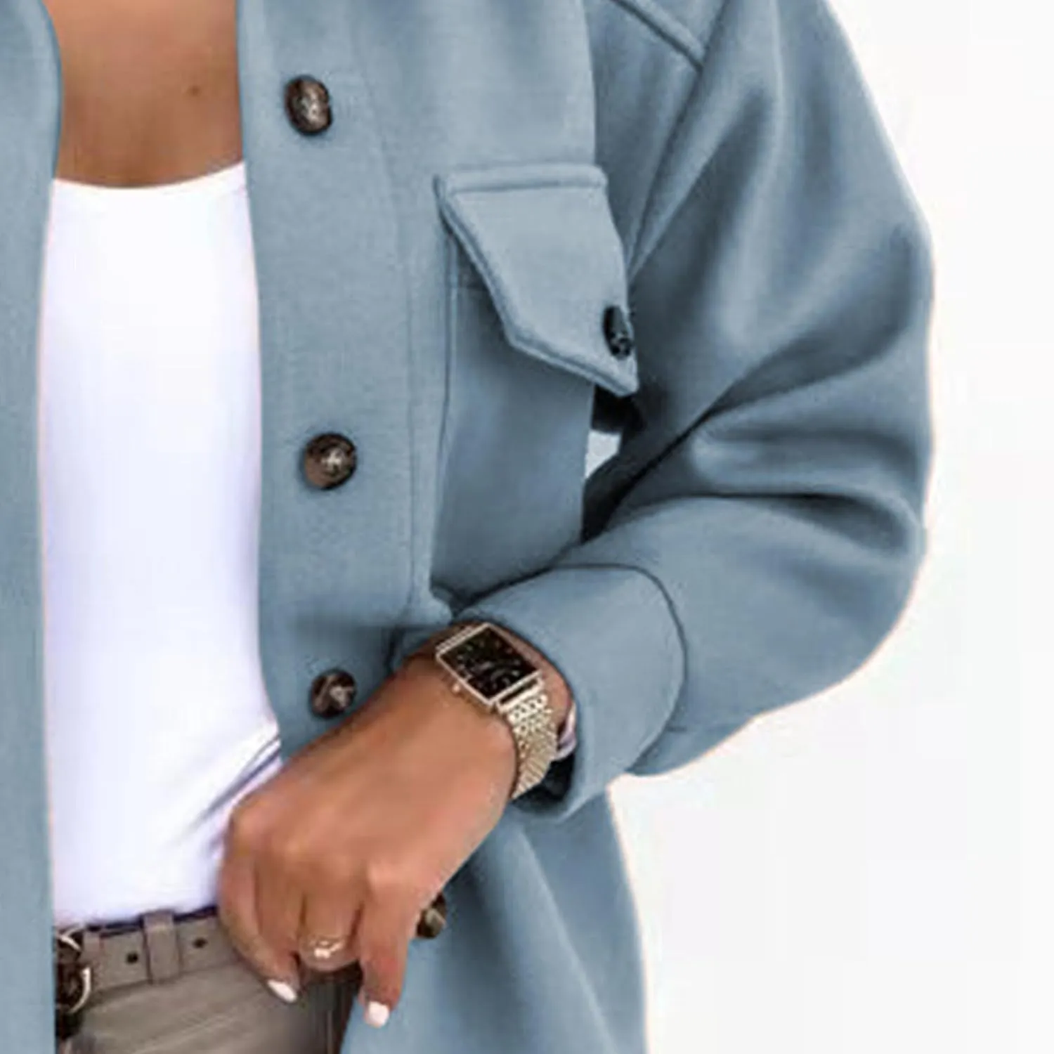 Maiyifu-GJ Women's Casual Trench Coat Wool Blend Coats Jackets Lapel Single Breasted Overcoats Mid Length Outerwear
