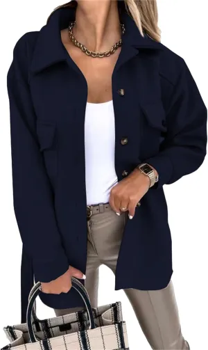 Maiyifu-GJ Women's Casual Trench Coat Wool Blend Coats Jackets Lapel Single Breasted Overcoats Mid Length Outerwear