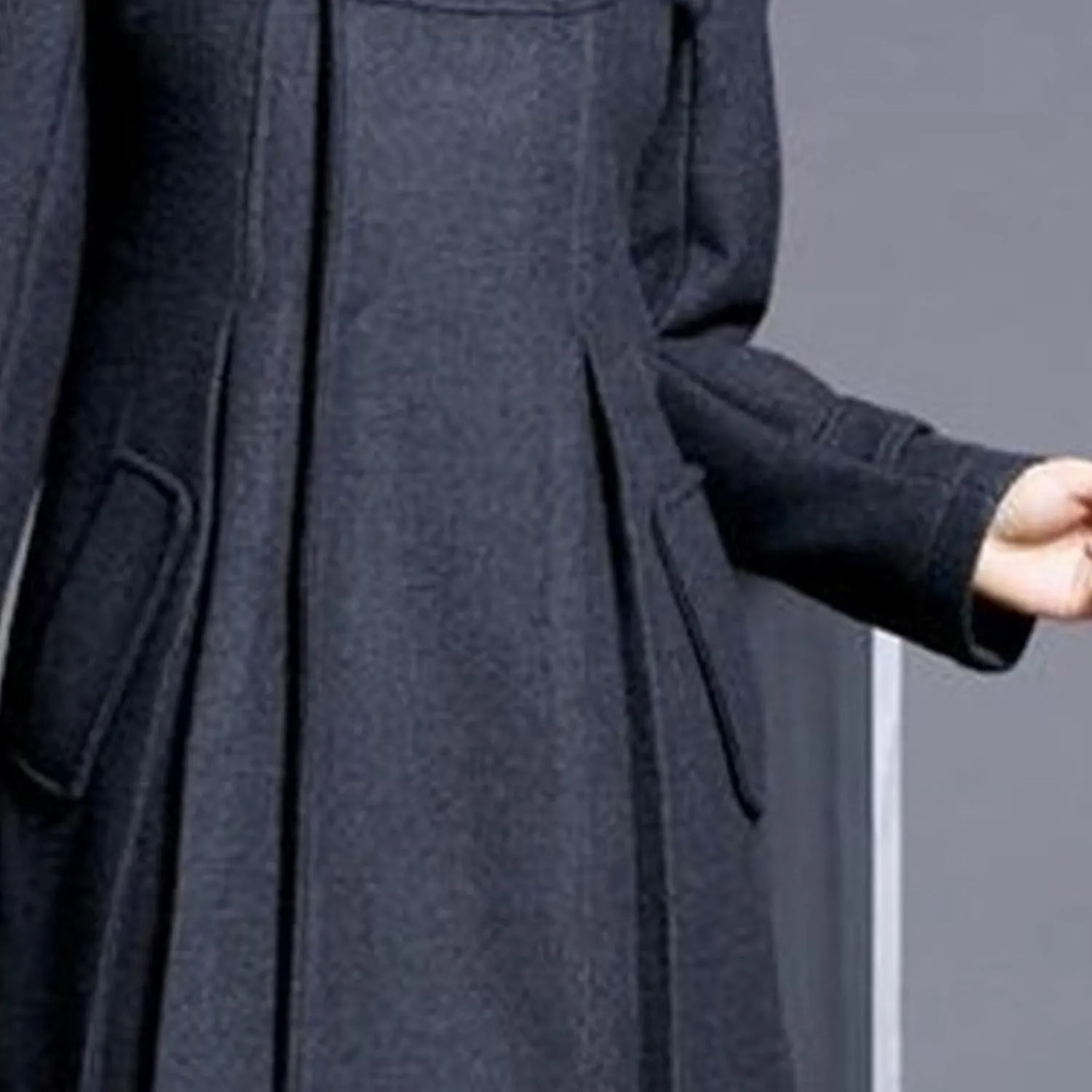 Maiyifu-GJ Womens Double Breasted Wool Blend Trench Coats Mid-Long Stand Collar Long Sleeve Dresses Overcoat Hooded Coat