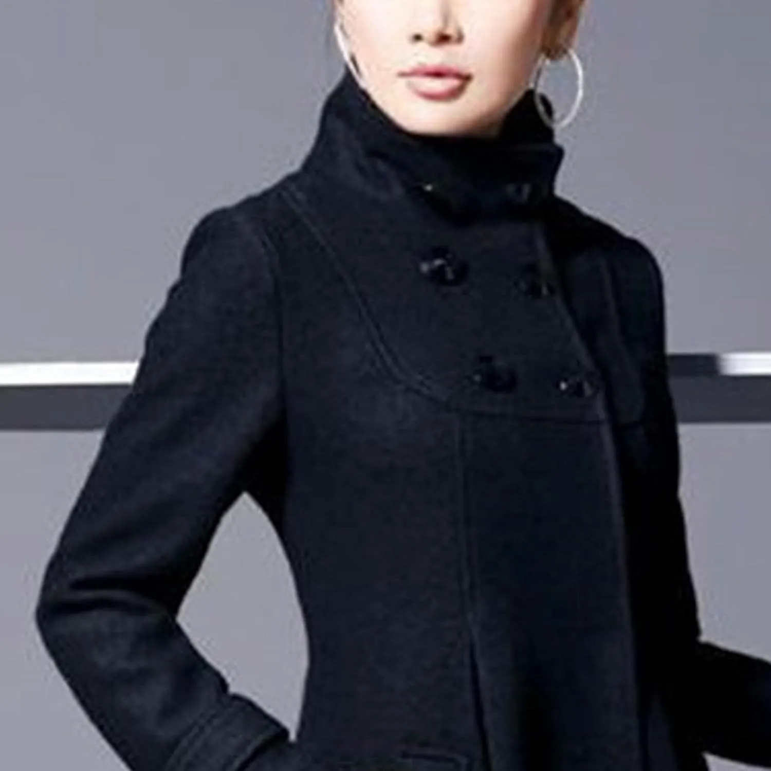 Maiyifu-GJ Womens Double Breasted Wool Blend Trench Coats Mid-Long Stand Collar Long Sleeve Dresses Overcoat Hooded Coat