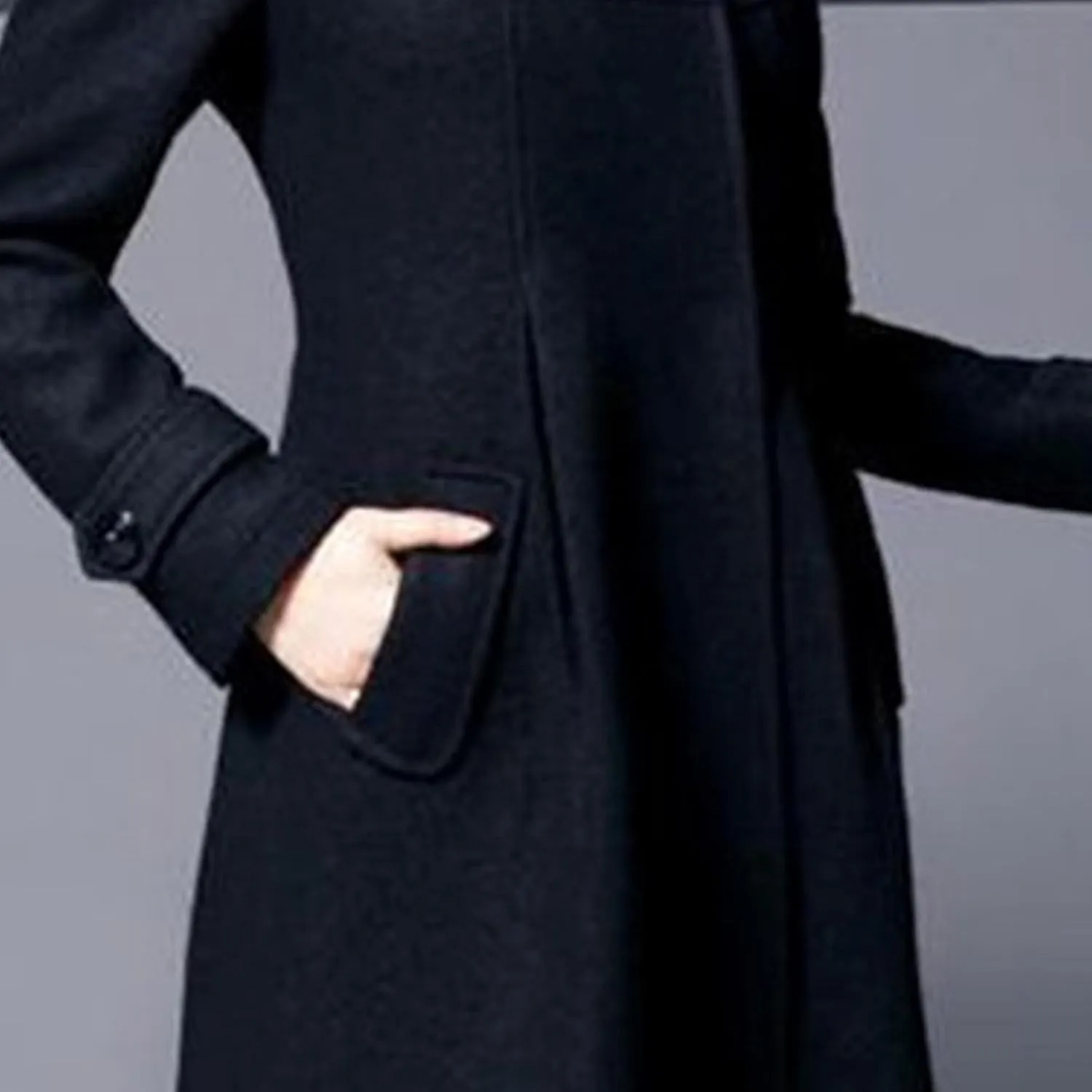 Maiyifu-GJ Womens Double Breasted Wool Blend Trench Coats Mid-Long Stand Collar Long Sleeve Dresses Overcoat Hooded Coat
