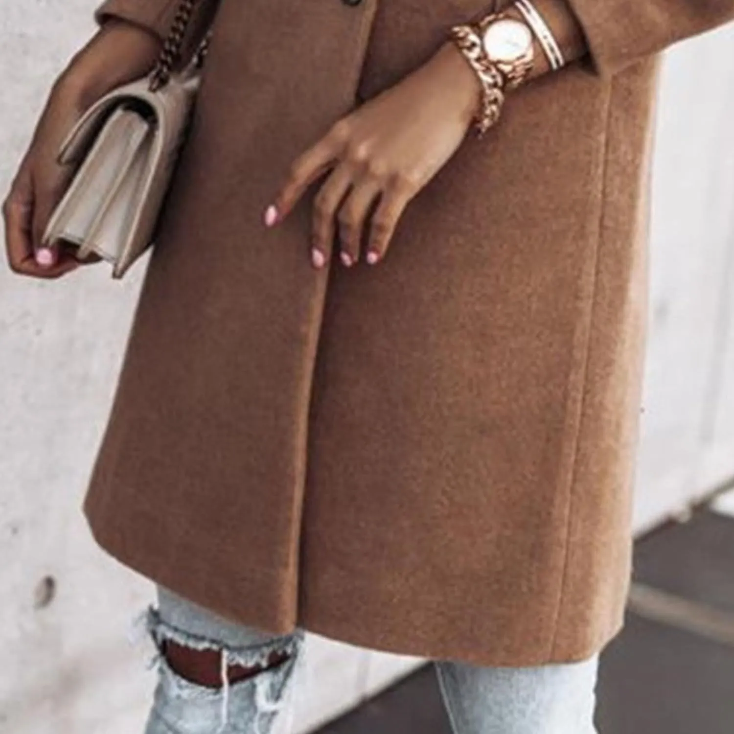 Maiyifu-GJ Women's Elegant Notch Lapel Wool Blend Trench Coats Winter Mid Long Single Breasted Coat Overcoat Outerwear