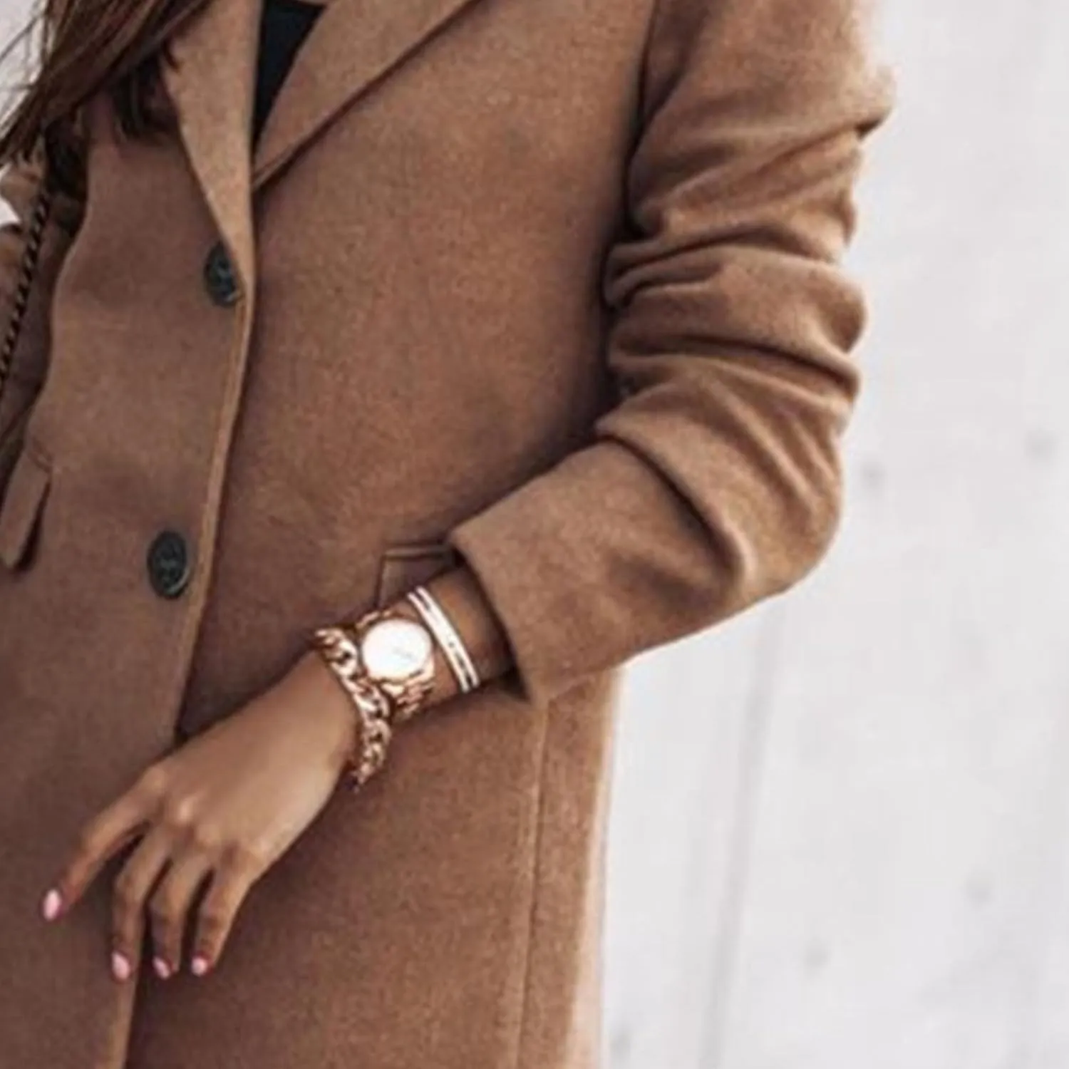 Maiyifu-GJ Women's Elegant Notch Lapel Wool Blend Trench Coats Winter Mid Long Single Breasted Coat Overcoat Outerwear