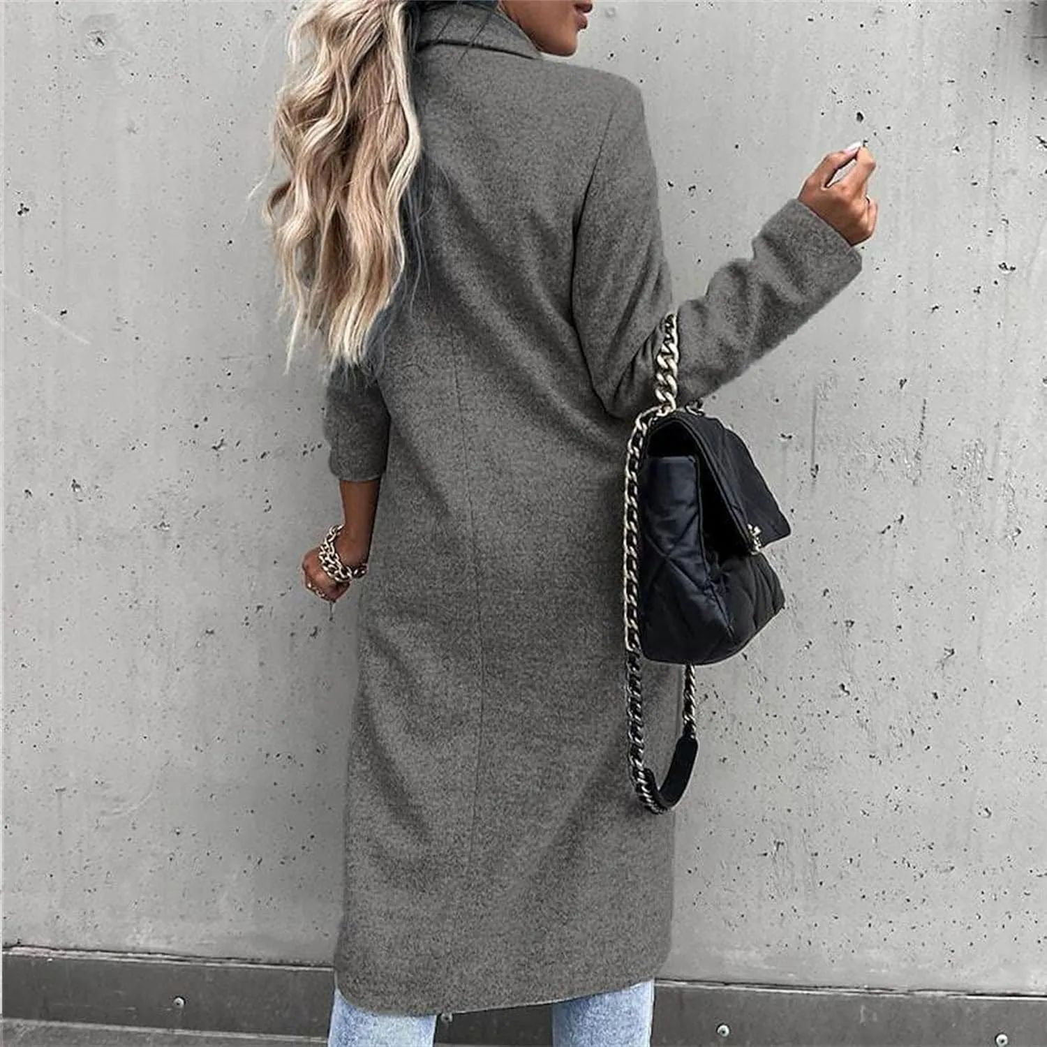 Maiyifu-GJ Womens Elegant Notched Lapel Double Breasted Wool Blend Coat Jacket Long Trench Coat Winter Overcoat Outerwear