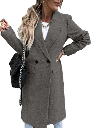Maiyifu-GJ Womens Elegant Notched Lapel Double Breasted Wool Blend Coat Jacket Long Trench Coat Winter Overcoat Outerwear