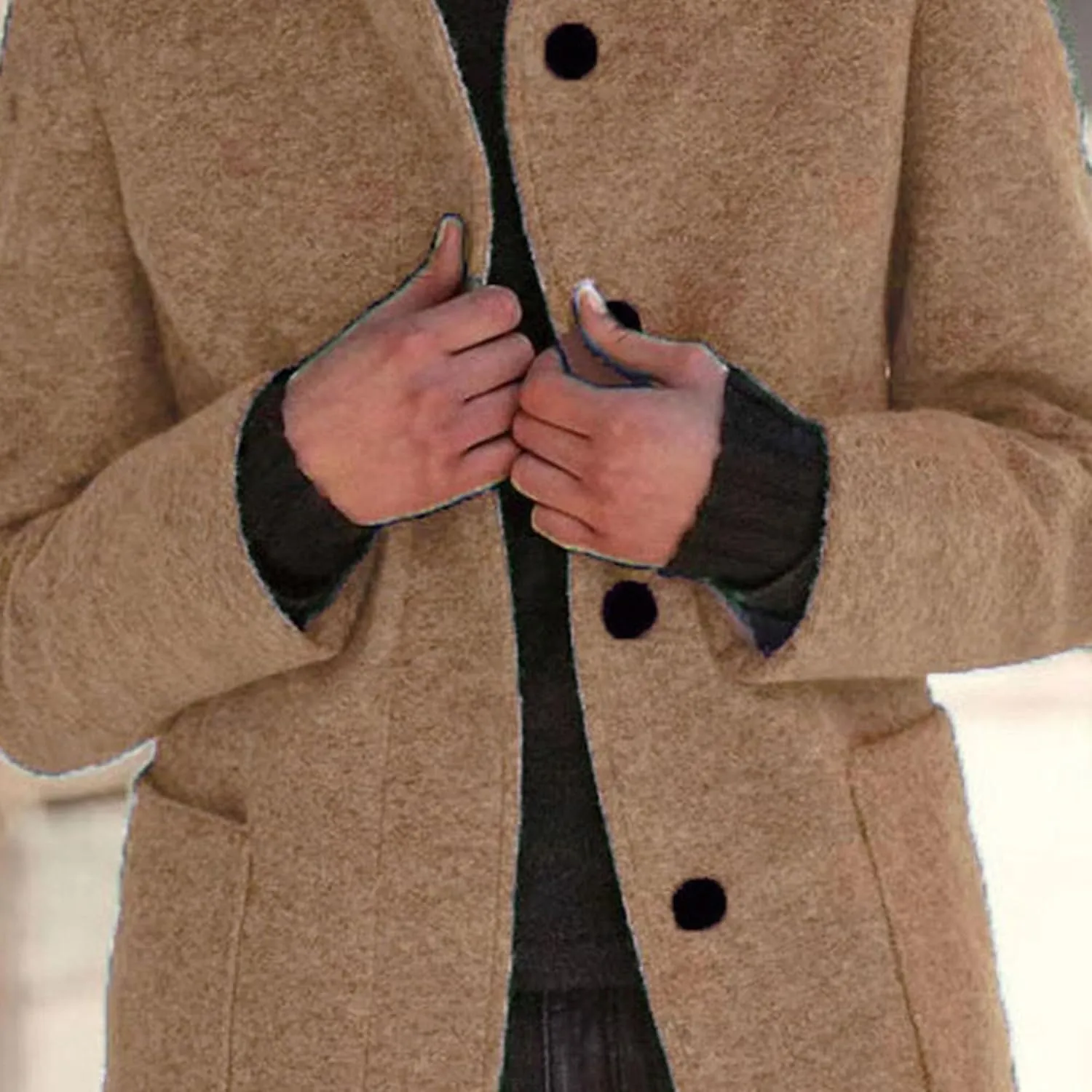 Maiyifu-GJ Womens Elegant Single Breasted Wool Trench Coat Casual Stand Collar Slim Fit Jacket Fall Long Sleeve Cardigan