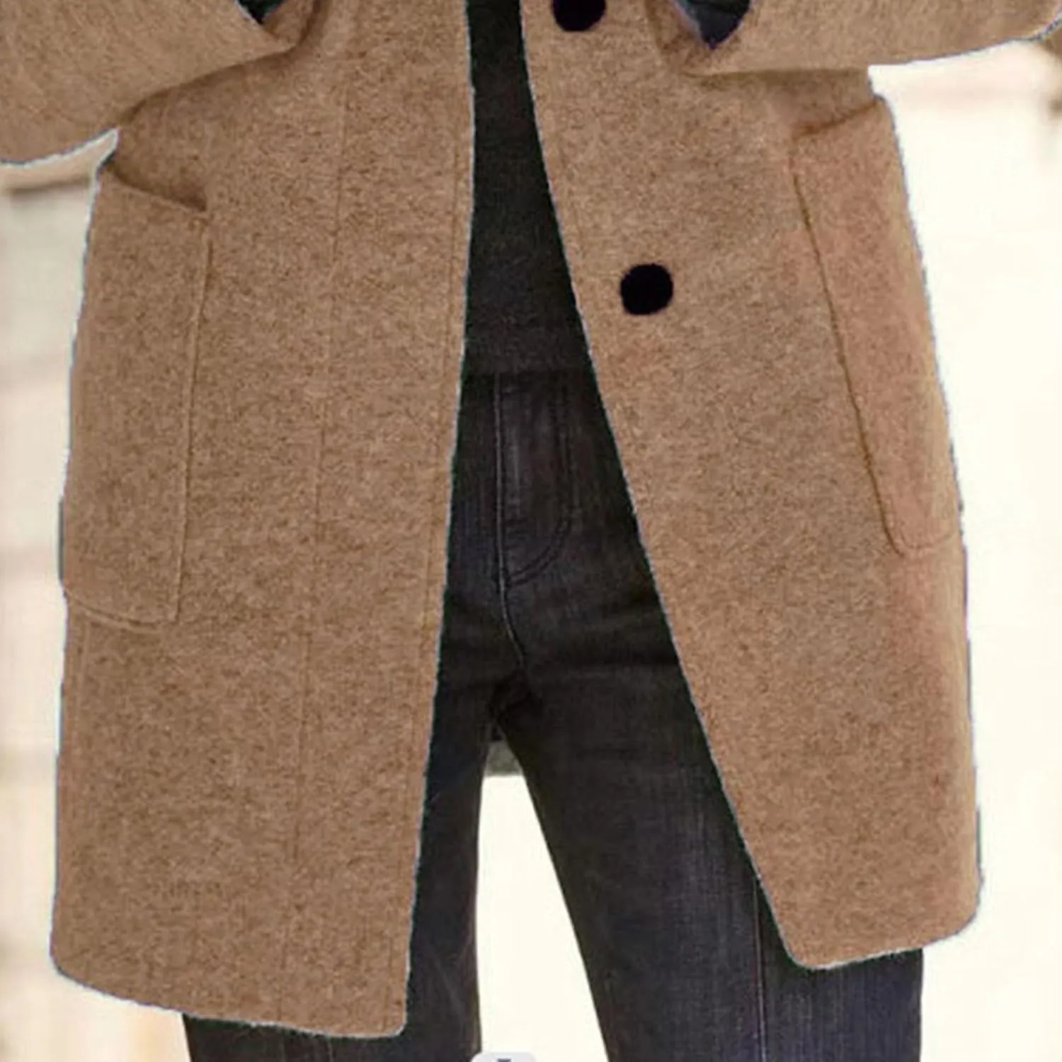 Maiyifu-GJ Womens Elegant Single Breasted Wool Trench Coat Casual Stand Collar Slim Fit Jacket Fall Long Sleeve Cardigan