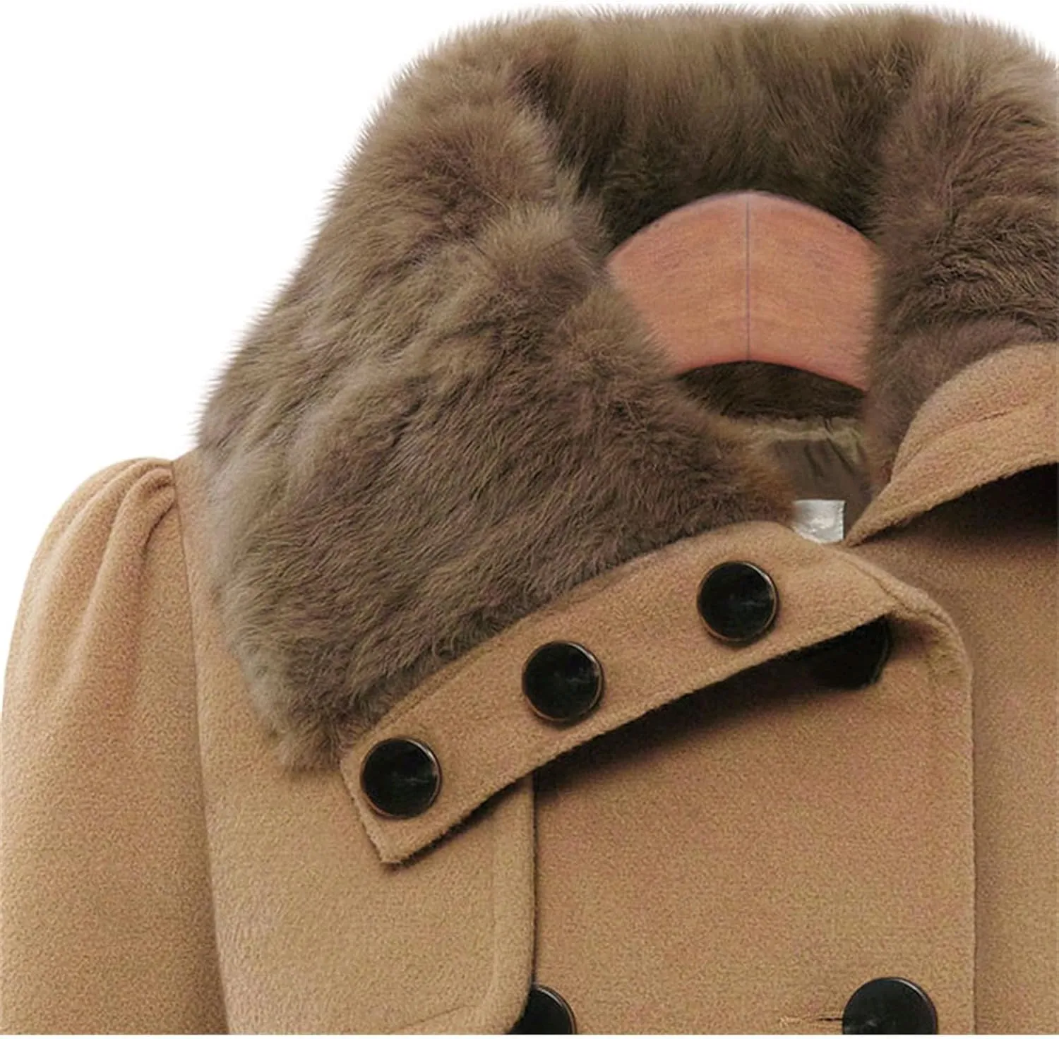 Maiyifu-GJ Womens Lapel Faux Fur Collar Wool Blend Trench Coat Vintage Double Breasted Long Jacket Casual Coat with Belt