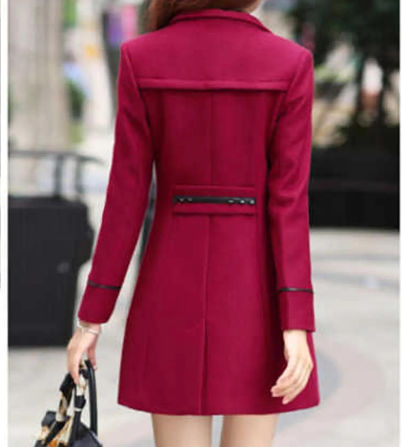 Maiyifu-GJ Women's Mid-Long Wool Blend Coat Double Breasted Notched Lapel Trench Jackets Spring Fall Casual Overcoat