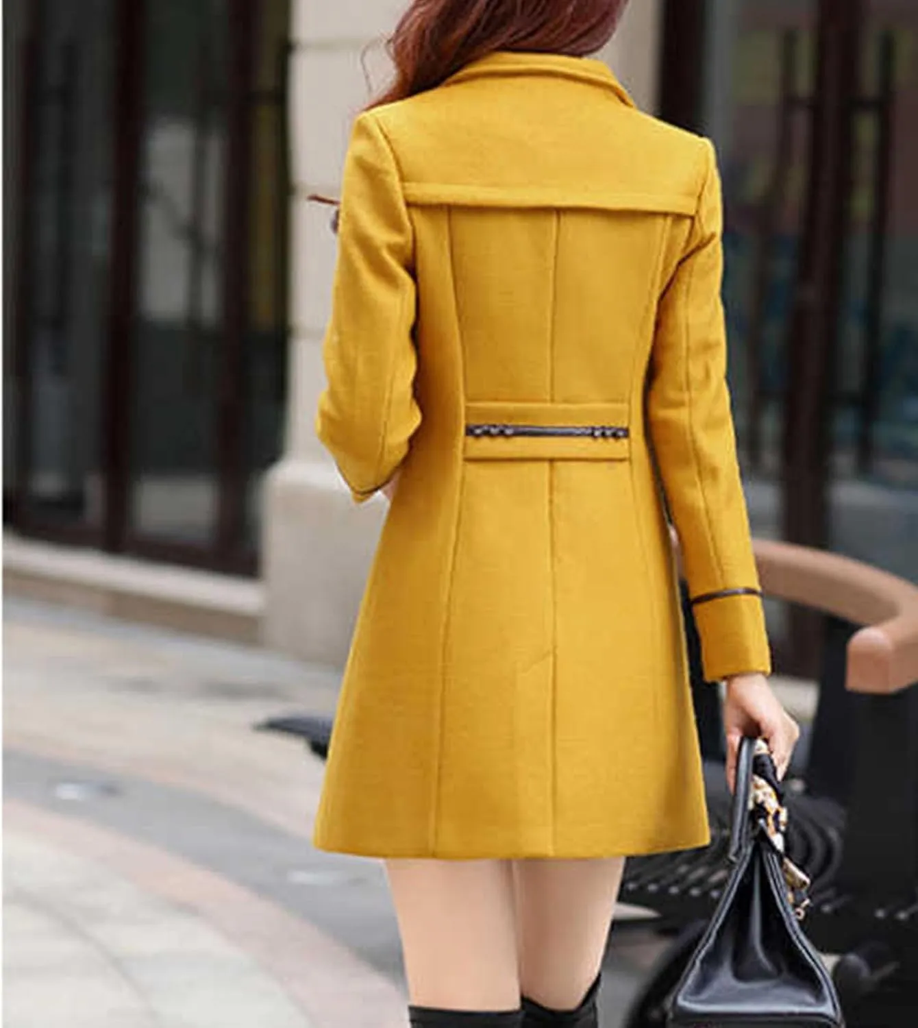Maiyifu-GJ Women's Mid-Long Wool Blend Coat Double Breasted Notched Lapel Trench Jackets Spring Fall Casual Overcoat