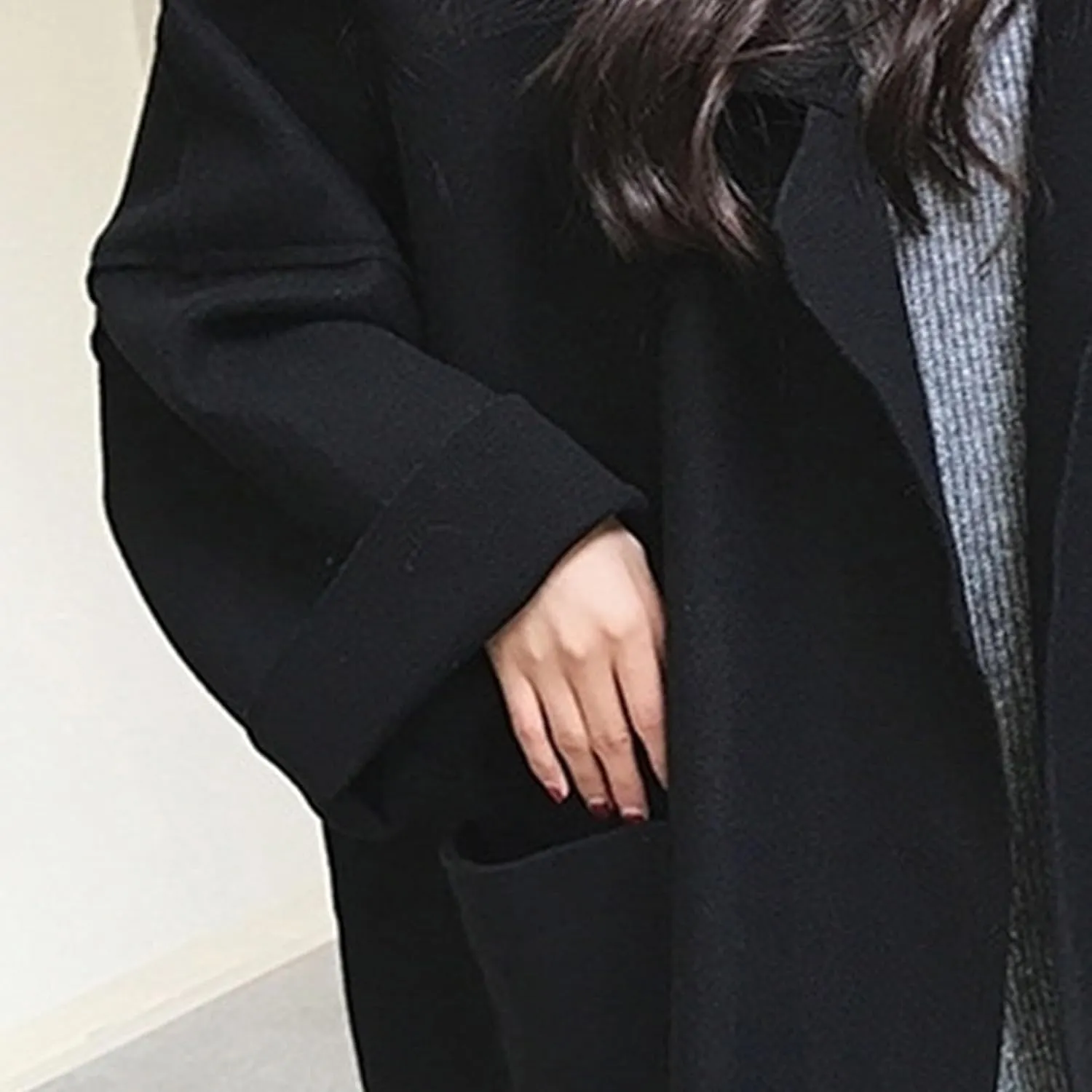 Maiyifu-GJ Women's Notched Lapel Cardigan Jacket Mid-Long Wool Blend Open Front Trench Coats Spring Fall Casual Coat