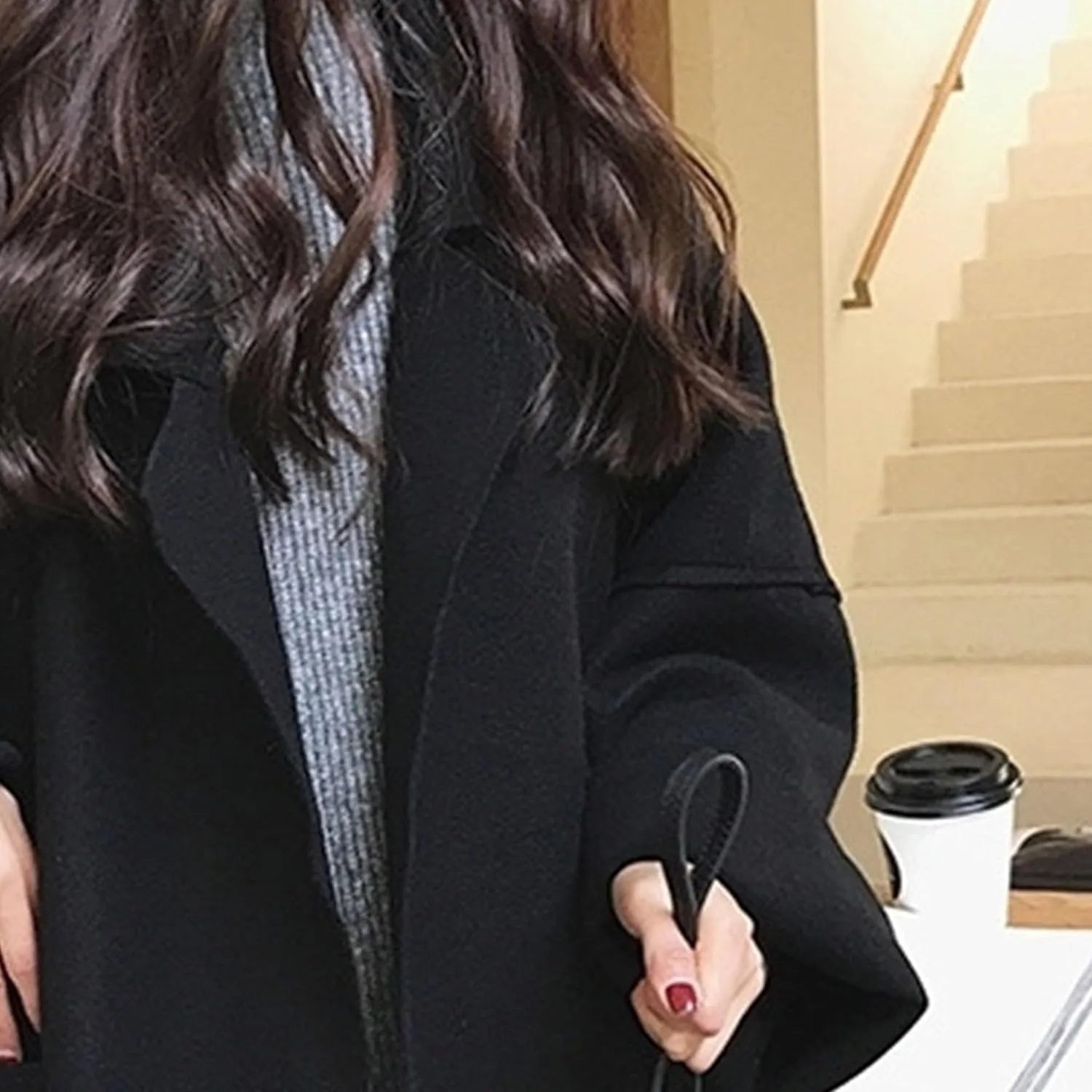Maiyifu-GJ Women's Notched Lapel Cardigan Jacket Mid-Long Wool Blend Open Front Trench Coats Spring Fall Casual Coat
